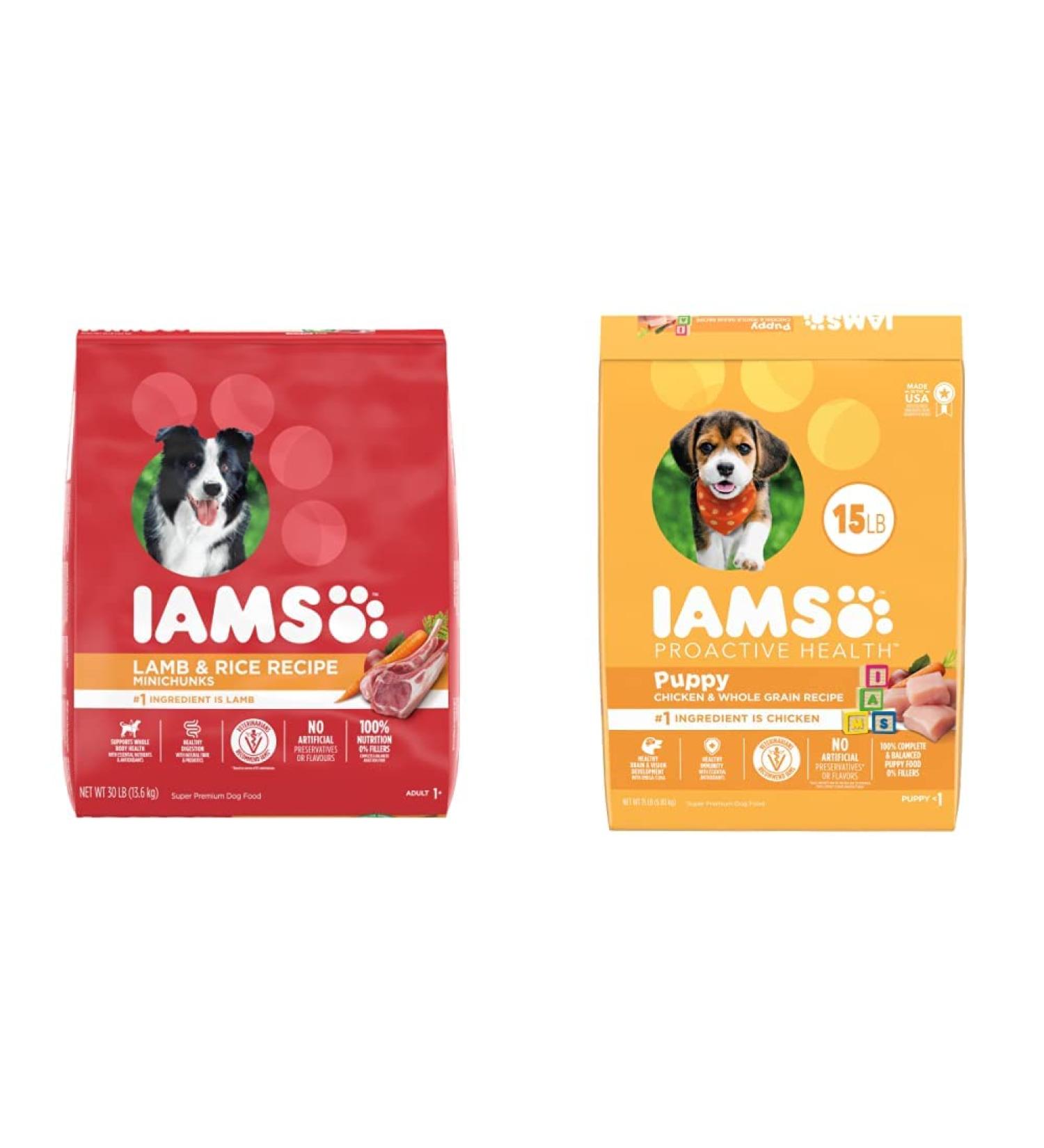 IAMS Proactive Health Adult Dry Dog Food + IAMS Puppy Dry Dog Food Chicken and Whole Grains Bundle 13.6 kg Dog Food + Dog Food 6.80kg - Buy Online on GoSupps.com