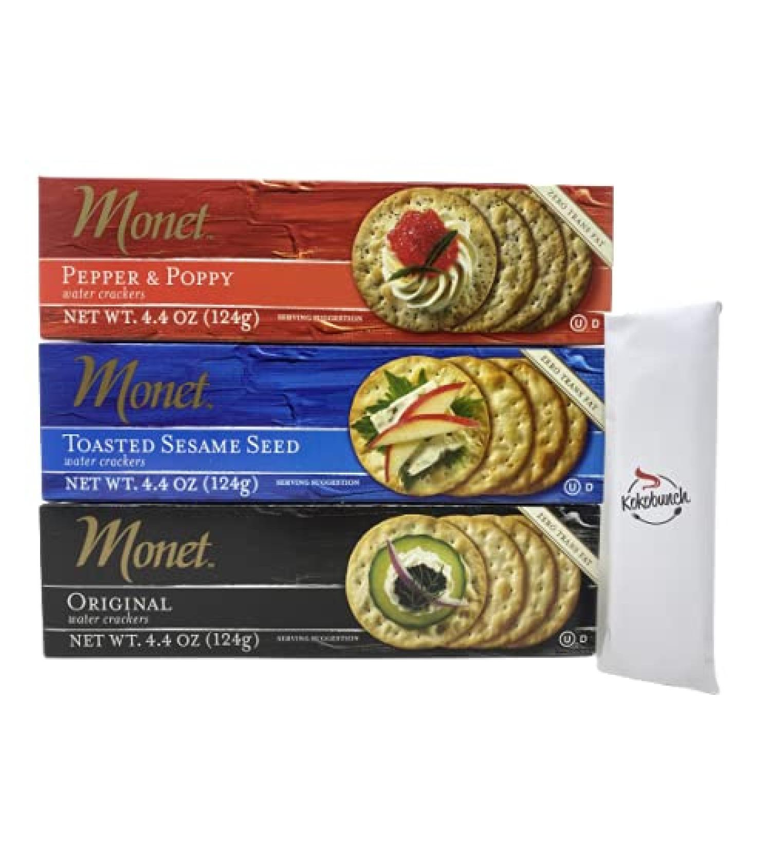 Monet Cracker Variety Bundle | Toasted Sesame Seeds & Pepper Poppy Original | Zero Trans Fat Thins Snack Crackers - 3 Pk 4.4 oz - Buy Online on GoSupps.com
