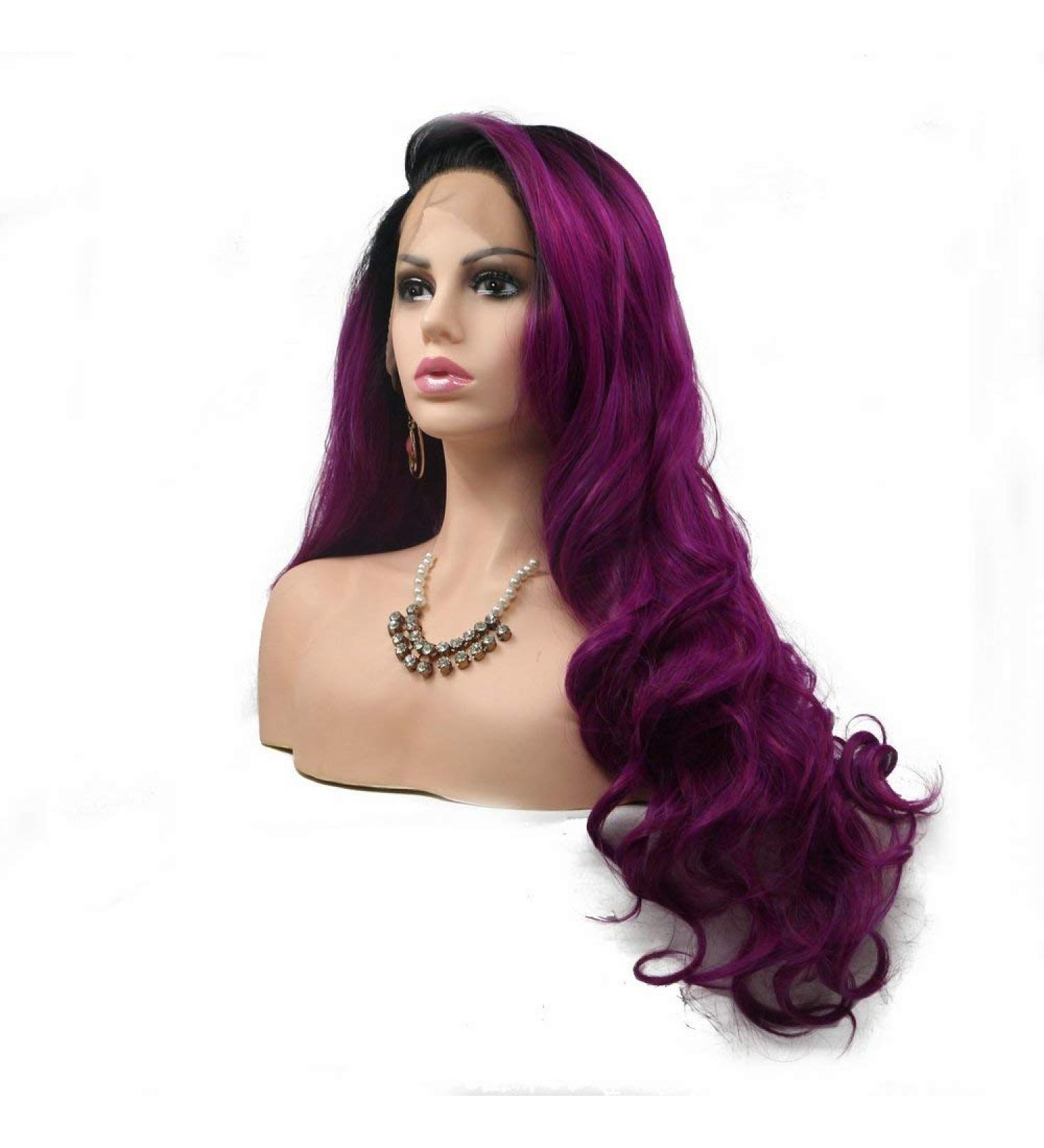 XINGYU Dark Purple Wig for Ladies | Curly Ombre Lace Front Synthetic Drag Queen Party Wig - Buy Online on GoSupps.com