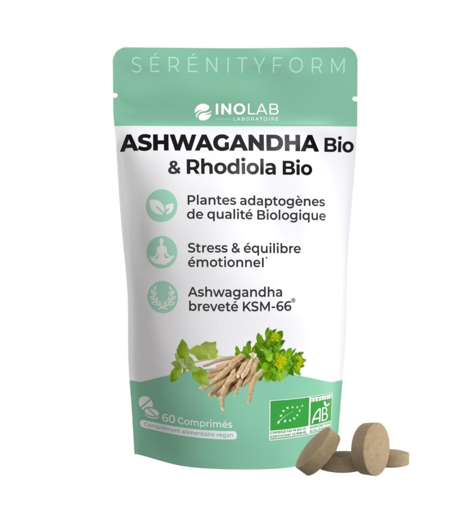 INOLAB Ashwagandha KSM-66 Organic 5% & Rhodiola Organic - Vegan Synergic Complex of Ayurvedic Adaptogenic Plant Extract - Made in France - Buy Online on GoSupps.com