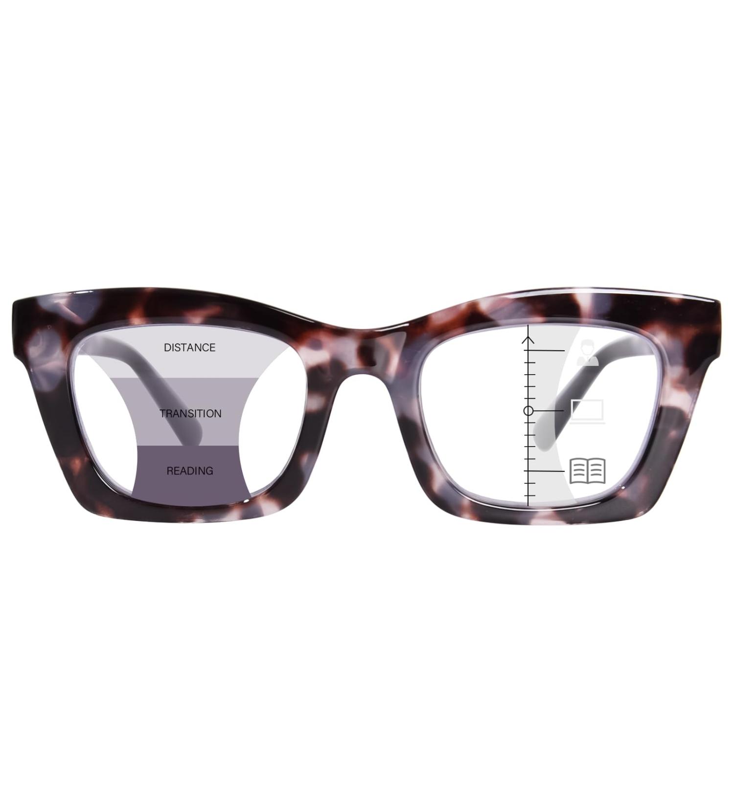 Buy Progressive Reading Glasses for Women - Oversized Blue Light Blocking 2.5x Grey Tortoise with Spring Hinges - Buy Online on GoSupps.com