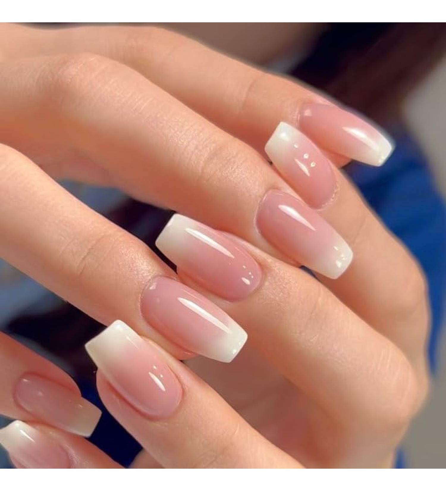 24pcs Ballerina French Stick on Nails - Pink Gradient | Elegant Press On False Nails for Women & Girls - Buy Online on GoSupps.com