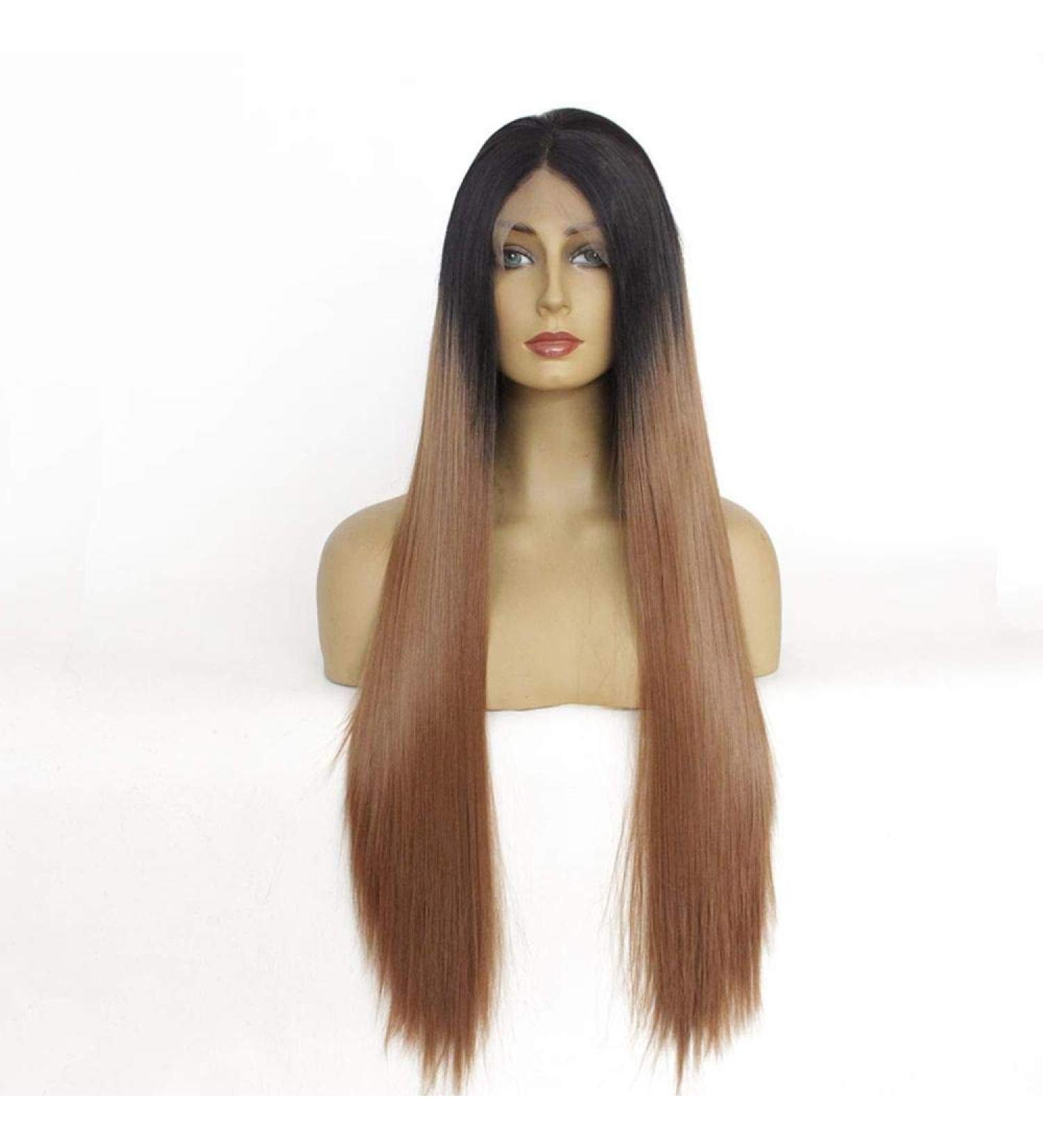 Silky Long Straight Lace Front Wig - 2 Tone Gradient Heat-Resistant Synthetic Hair for Daily & Cosplay 16in & 18in - Buy Online on GoSupps.com