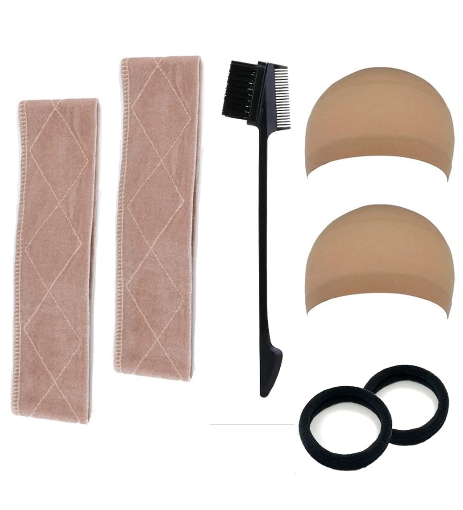 Wig Grip Band Velvet No Slip Band with 2-in-1 Makeup Tool & Stretchy Nylon Wig Cap - Beige - Buy Online on GoSupps.com