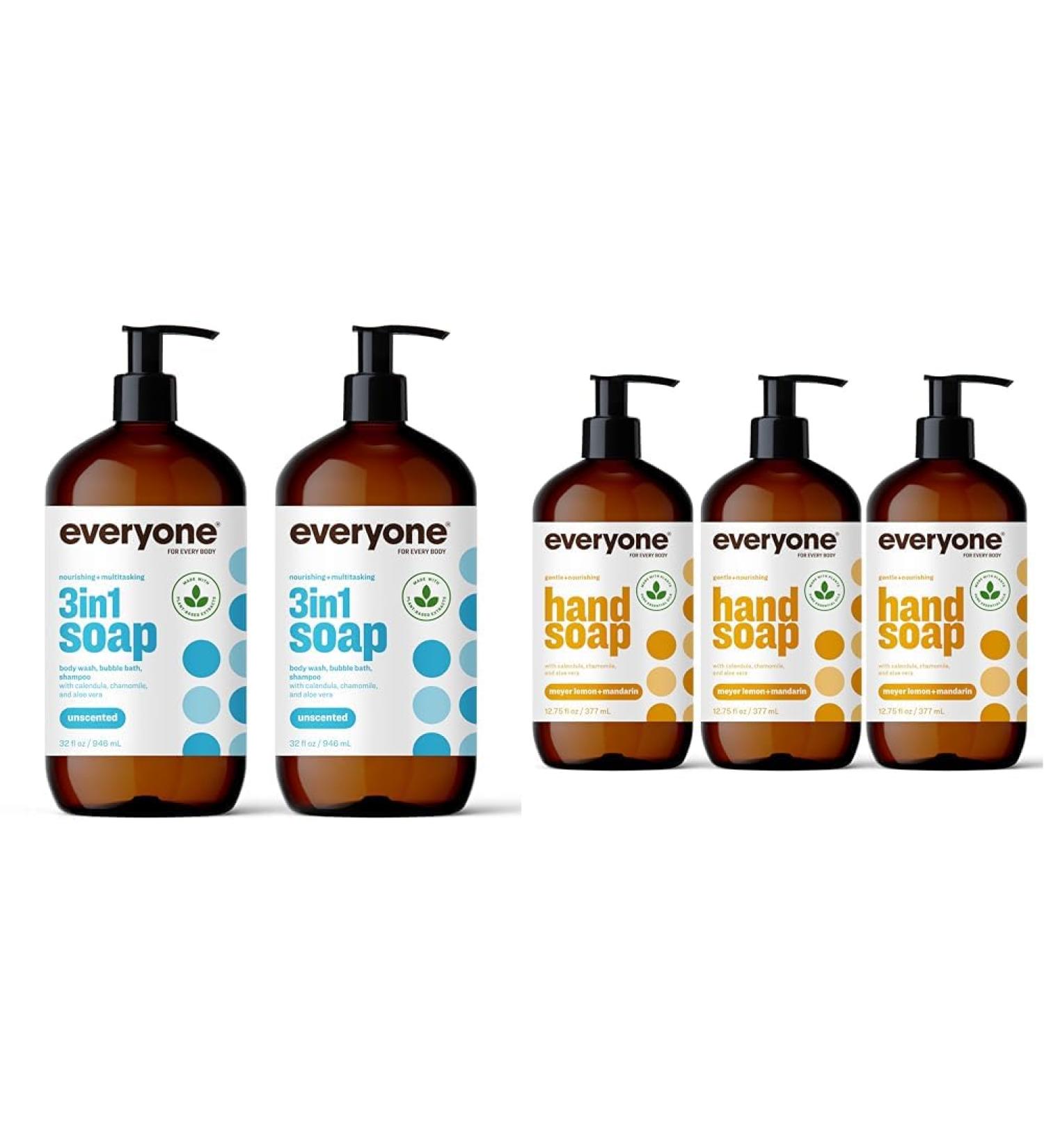Everyone 3-in-1 Soap Body Wash Bubble Bath Shampoo 32 Ounce (Pack of 2) Unscented & Liquid Hand Soap 12.75 Ounce (Pack of 3) Meyer Lemon and Mandarin - Buy Online on GoSupps.com