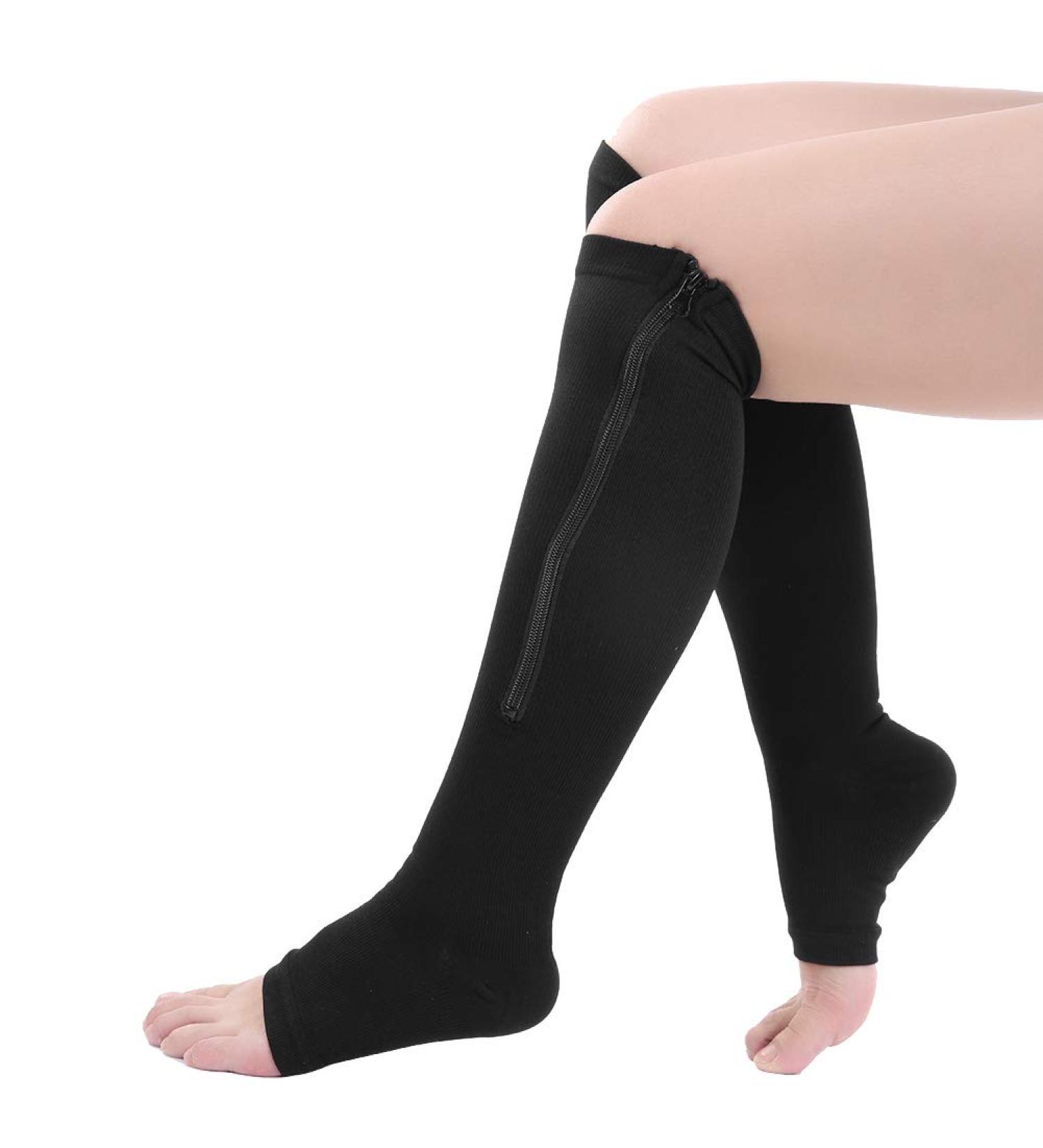 Buy Compression Stockings for Men & Women - Toe-Free Calf Zip Compression Stockings (S/M - Black) - Medical Grade Support - Buy Online on GoSupps.com