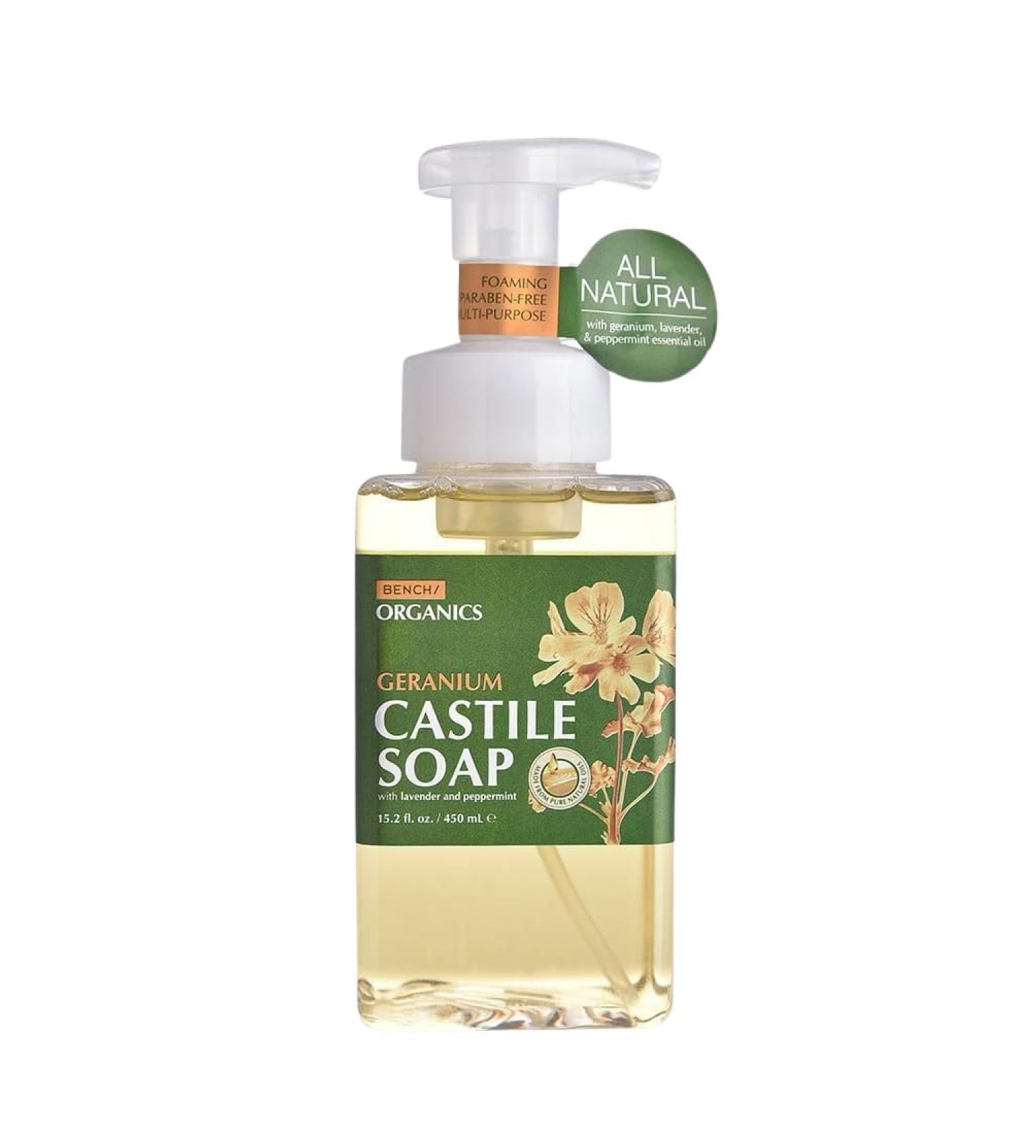 Buy Bench Organics Geranium Castile Soap Pump 450ml - Peppermint & Lavender | Natural & Eco-Friendly International Shipping - Buy Online on GoSupps.com