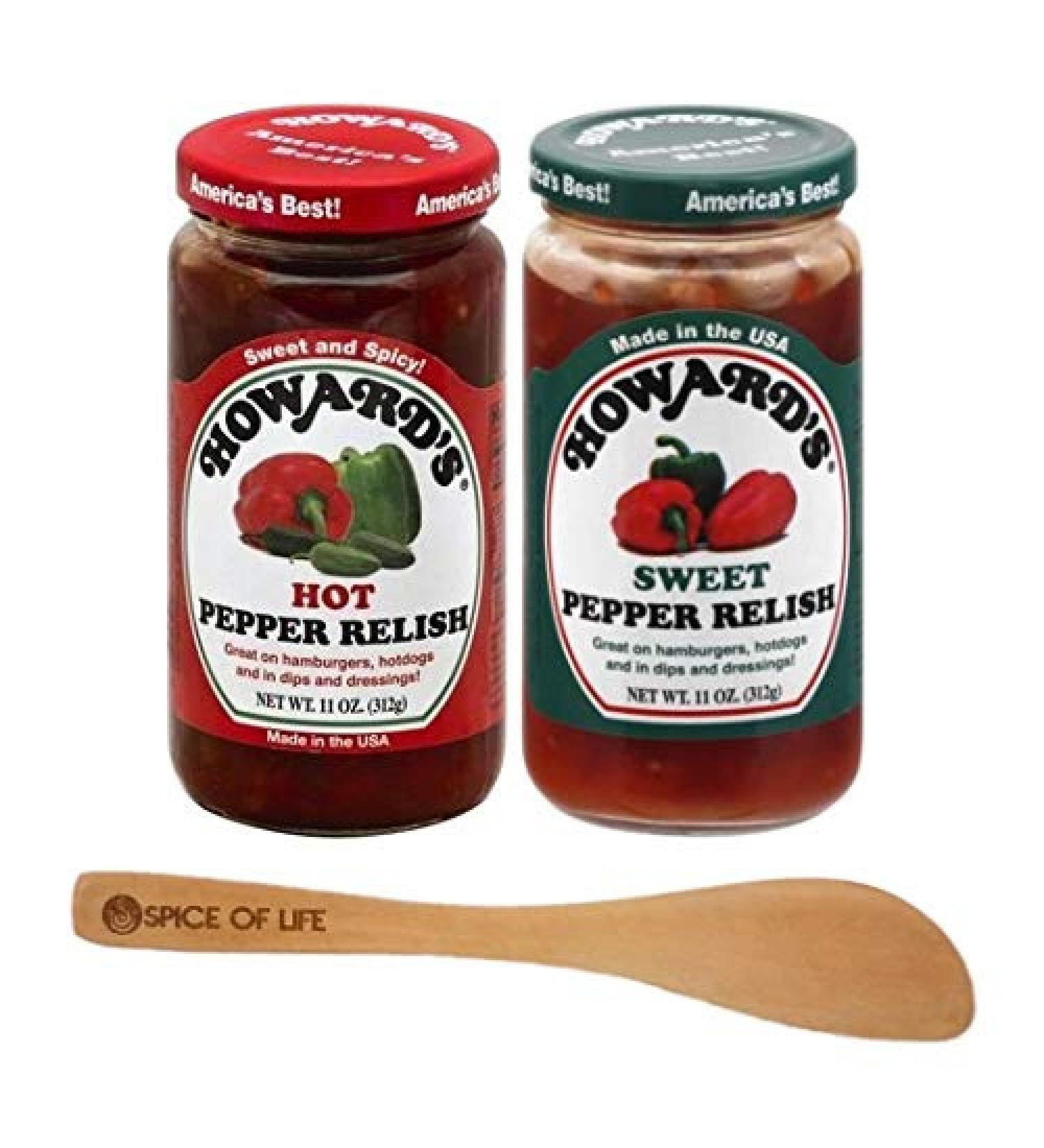 Spice up Your Meals with Howard's Hot Pepper and Sweet Pepper Relish 11oz (Pack of 2) + Spice of Life Spreader - Buy Online on GoSupps.com