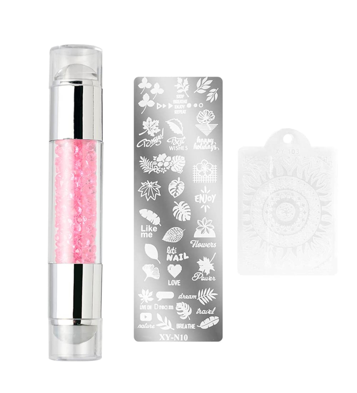 Fantexy Double Sided Nail Art Stamper Set with Stamping Plate & Scraper - Pink - Buy Online on GoSupps.com
