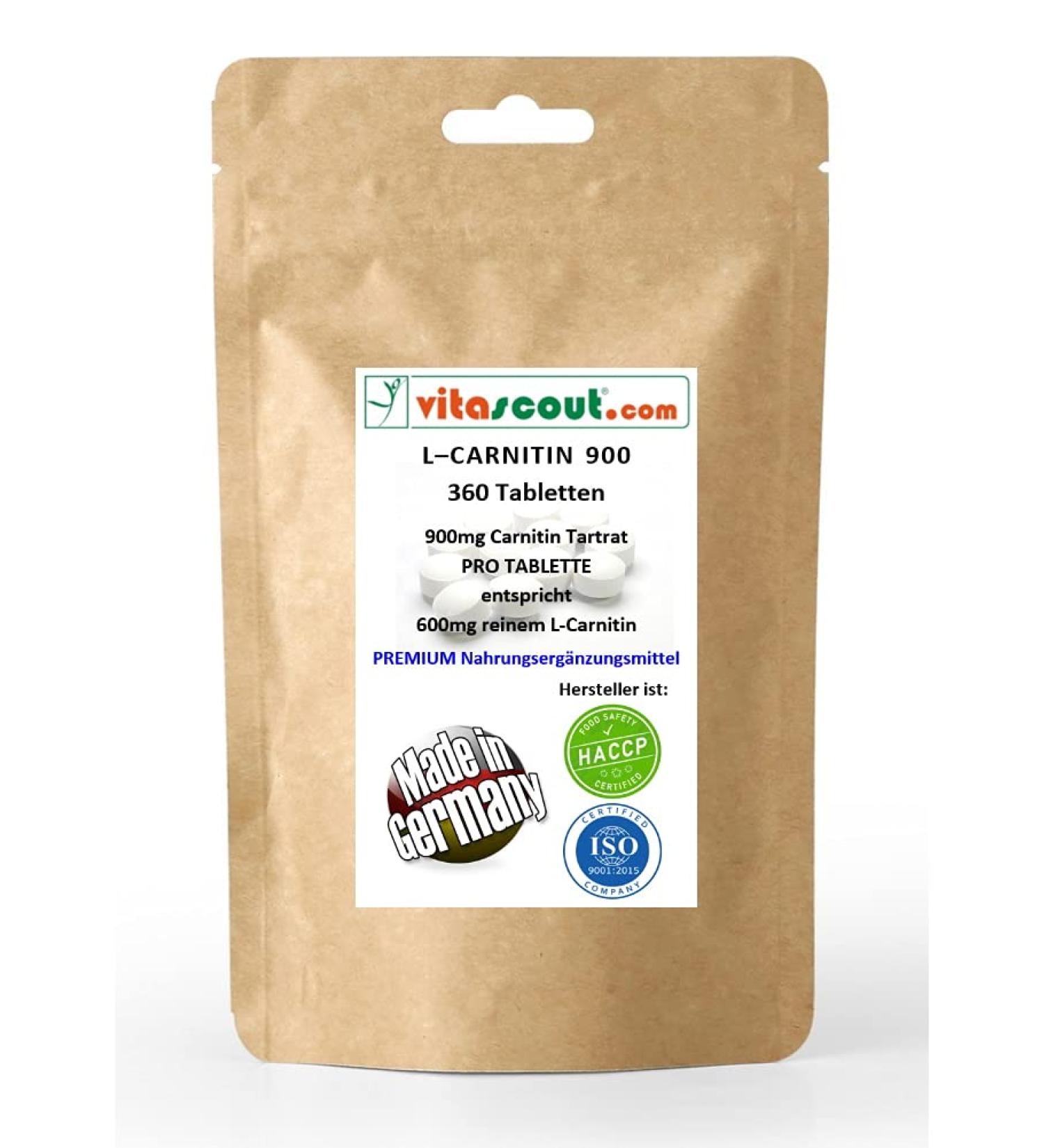 L-Carnitine Tartrate Dietary Supplements - 360 Vegan Tablets 900mg - No Magnesium Stearate - Made in Germany | International Shipping - Buy Online on GoSupps.com