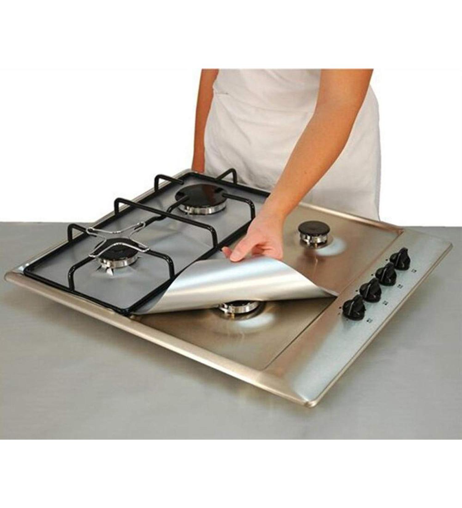 Universal Oven Stove Sheets Burner Liner Protector Reusable 2PCS Covers Kitchen Dining & Bar Drill Scrub Brush Pads (Silver One Size) Silver One Size - Buy Online on GoSupps.com
