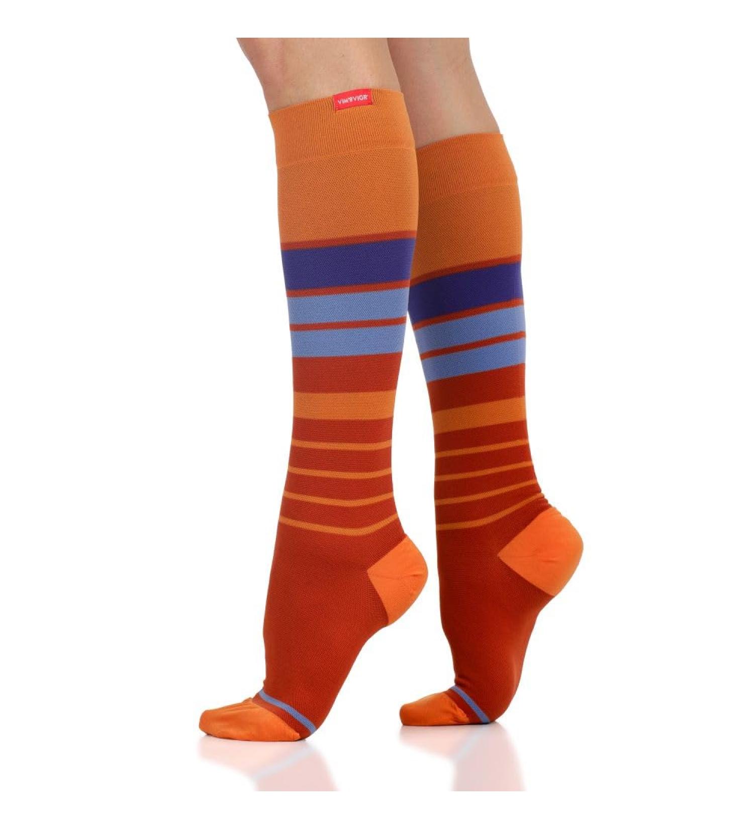 Buy VIM & VIGR Nylon 20-30 mmHg Compression Socks - Orange & Lavender Stripe for Wide Calf Small/Medium Size - International Shipping Available - Buy Online on GoSupps.com