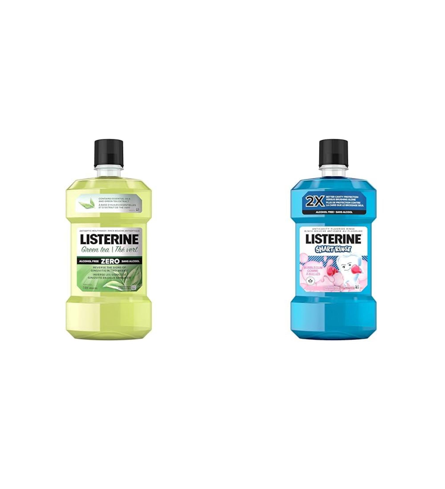 Listerine Alcohol Less Intense Mouthwash 1 l (Pack of 1) & Smart Rinse Bubble Gum Kids Mouthwash Anticavity Fluoride Rinse Alcohol-Free 500 ml. Mouthwash + MOUTHWASH 100039329 Green Tea - Buy Online on GoSupps.com
