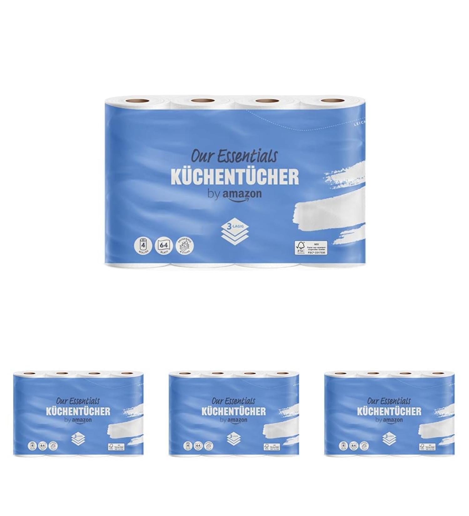 Buy Amazon Kitchen Rolls 3-Ply - 4 Rolls 64 Sheets Each White | International Shipping Available - Buy Online on GoSupps.com