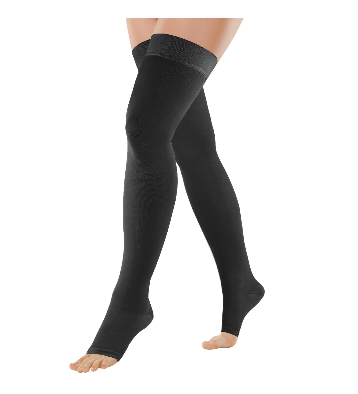 Buy Compression Stockings for Women & Men - Medical Varicose Vein Socks 23-32 mmHg Thigh High Support Open Toe Tights - Relieve Fatigue Black Small - Buy Online on GoSupps.com