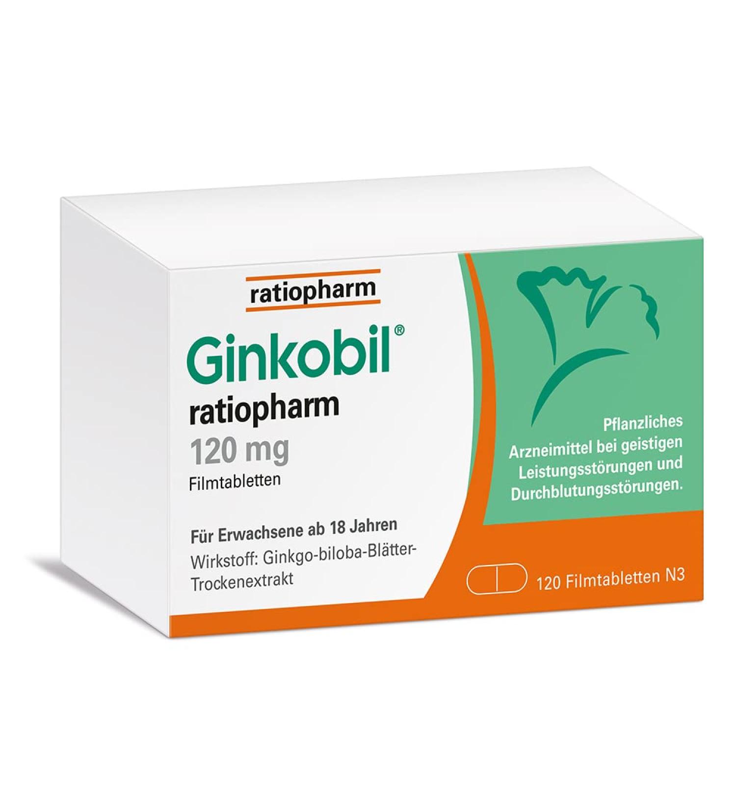 Ginkobil Ratiopharm 120 mg - Enhance Memory & Concentration with Ginkgo Biloba - 120 Film-Coated Tablets - International Shipping Available - Buy Online on GoSupps.com