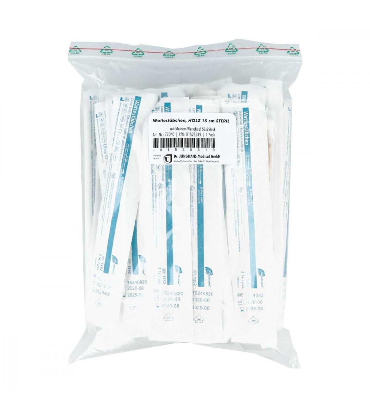Cotton swabs wood 15 cm small head sterile 50X2 pcs