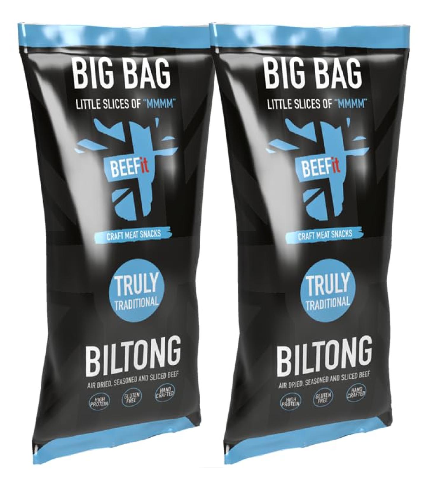 BEEFit Biltong Beef Jerky | Traditional | 2x250g | High Protein | Gluten Free | Keto Friendly - Buy Online on GoSupps.com