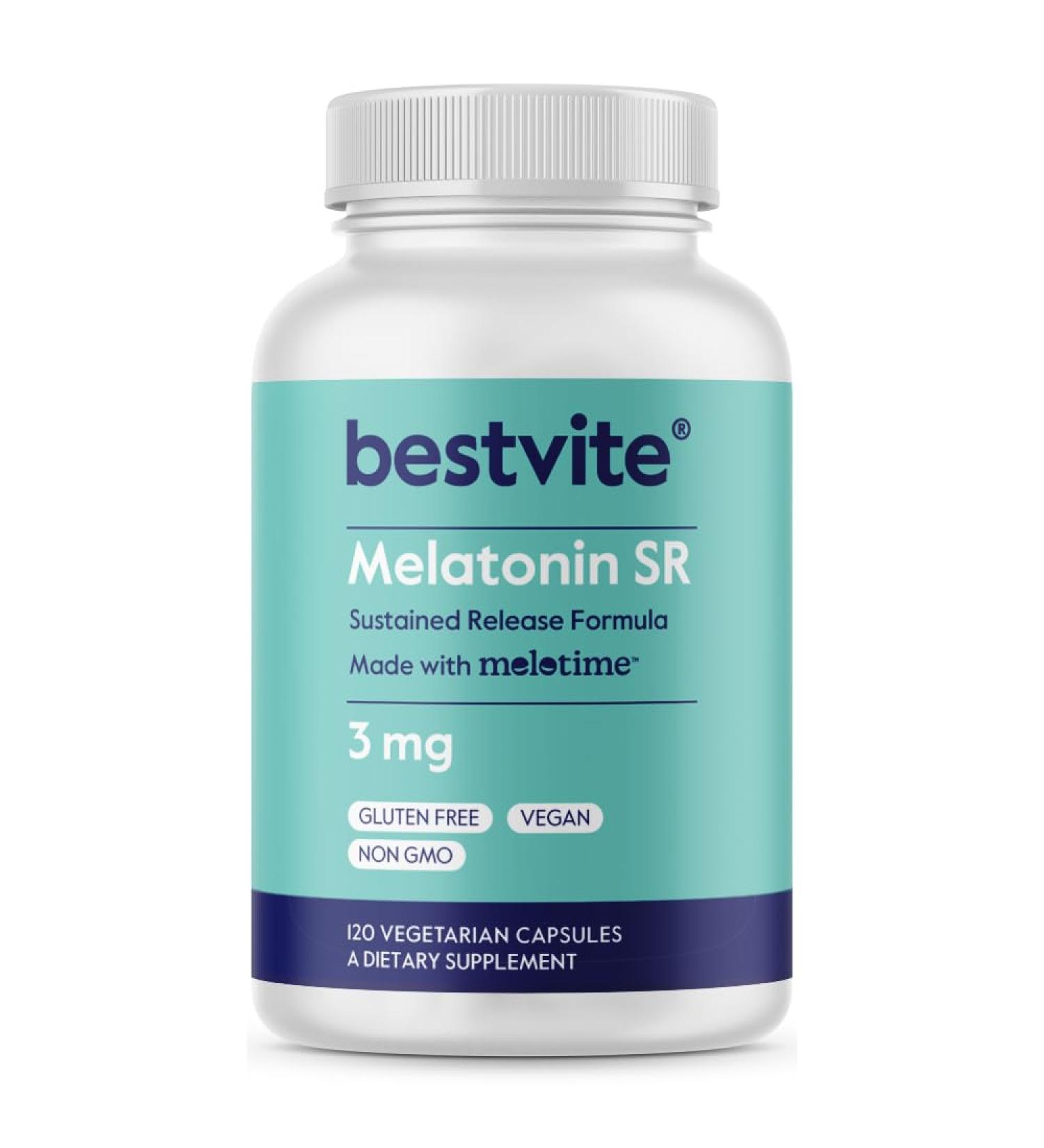 BESTVITE Melatonin SR 3mg (120 Vegetarian Capsules) - Vegan - Non GMO - Gluten Free - Extended Release Melatonin 120 Count (Pack of 1) - Buy Online on GoSupps.com