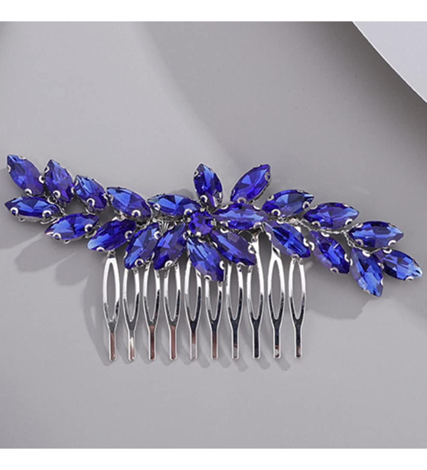 BERYUAN Blue Color Crystal Flowers Hair Comb Teardrop Rhinestone Hair Comb for Wedding Women and Girls Hair Comb Slide Bride Hair Accessories for Brides Bridemaids - Buy Online on GoSupps.com
