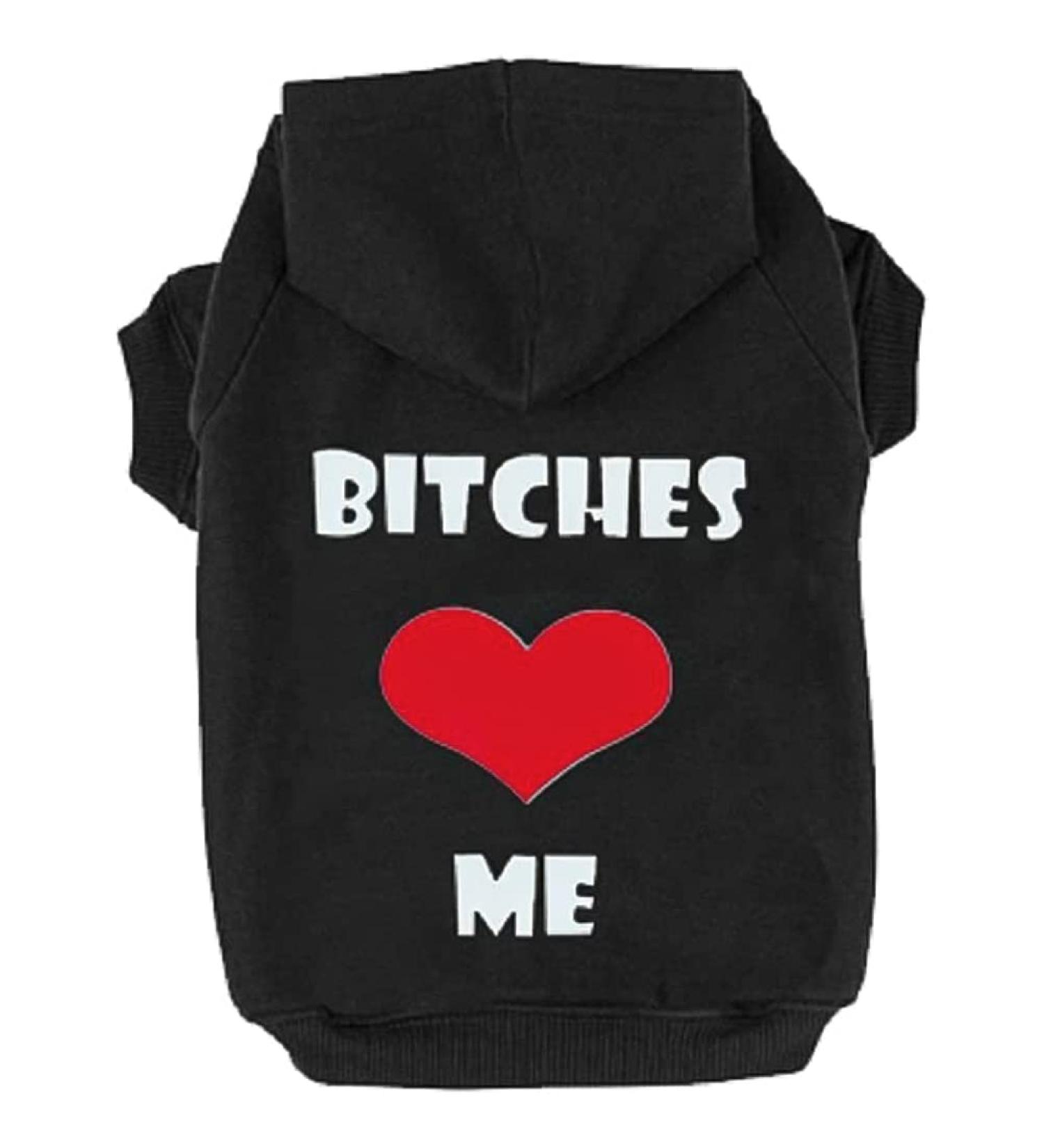 EXPAWLORER Dog Hoodie - Warm Fall Sweatshirt with Leash Hole, Bitches Love ME Print - Winter Autumn Fleece Pet Clothes for Small, Medium, Large Dogs - Buy Online on GoSupps.com