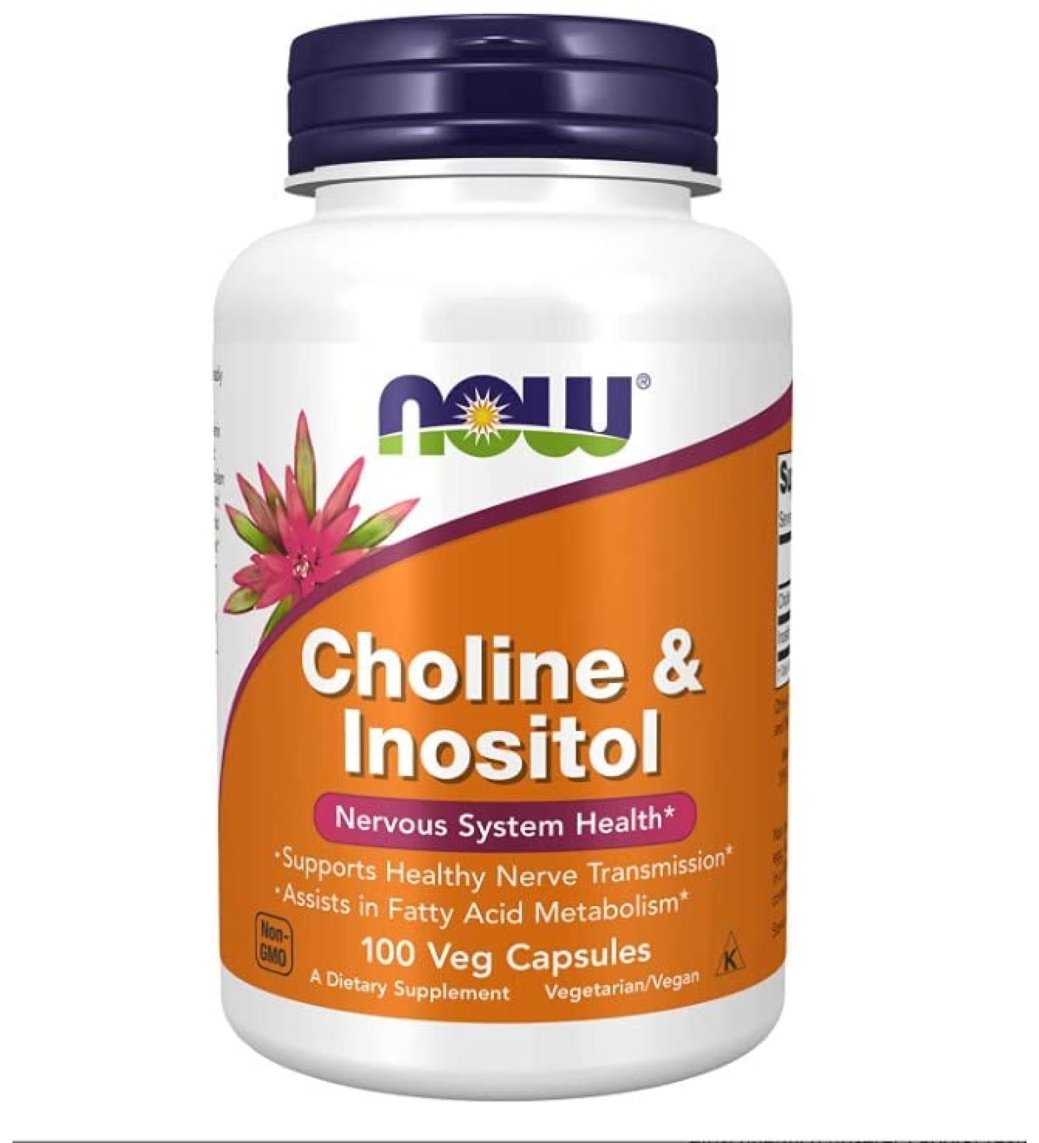 NOW Foods Choline and Inositol 500mg - 100 Capsules | Enhance Brain Health & Mood Support | International Shipping Available - Buy Online on GoSupps.com