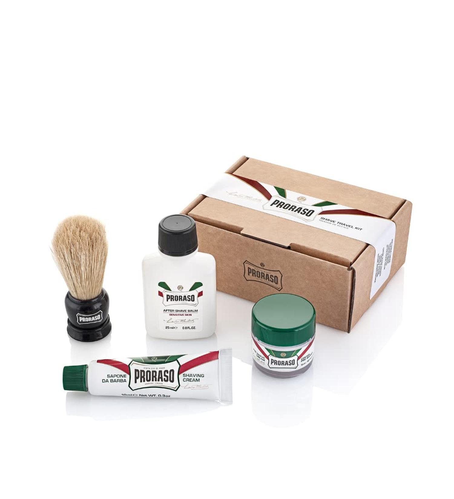 Proraso Men's Travel Shaving Kit - Pre-Shave Cream, Shaving Cream, After Shave Balm & Boar Bristle Brush - Buy Online on GoSupps.com