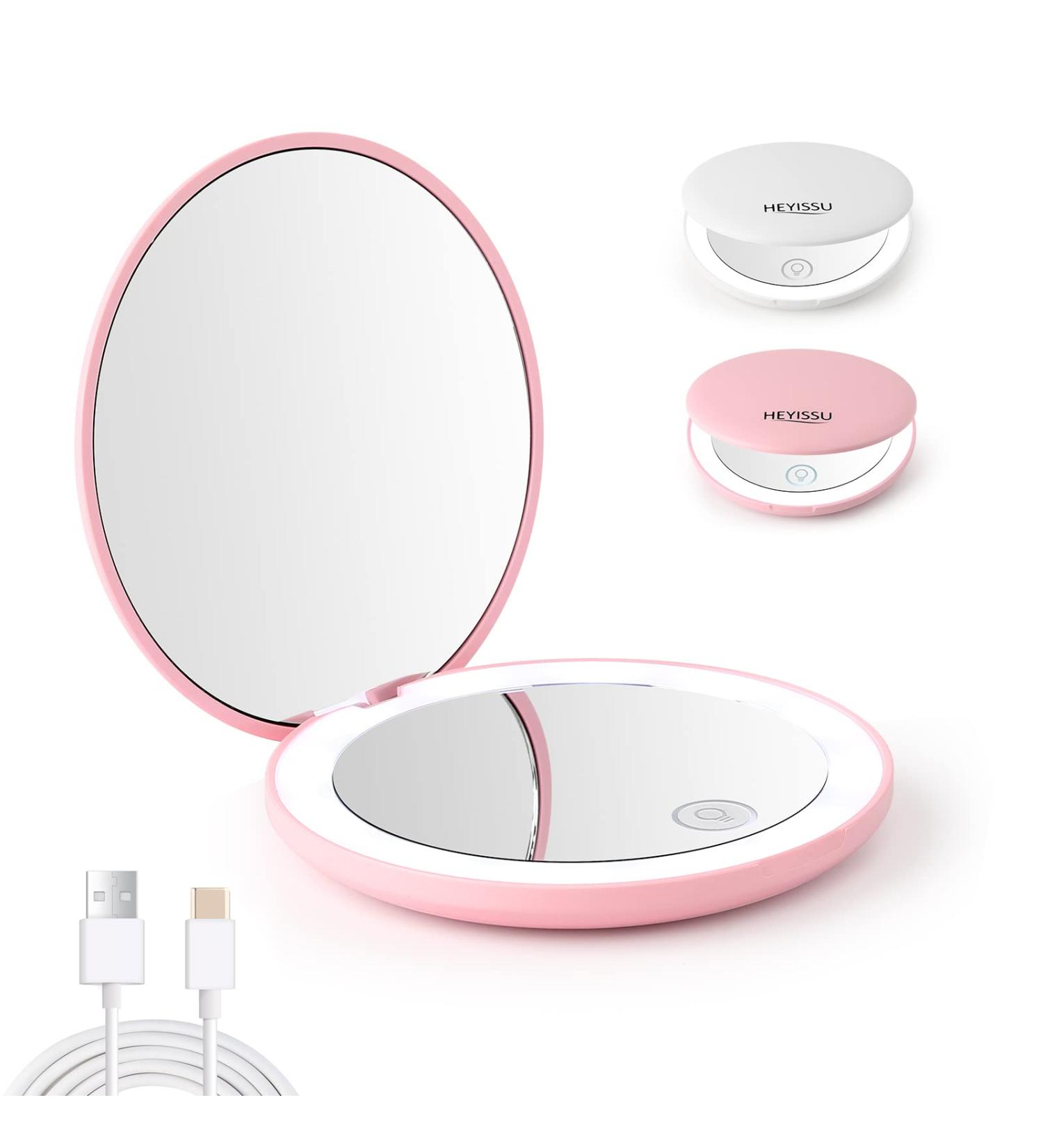HEYISSU LED Compact Mirror 10X Magnifying Travel Makeup Mirror with Light - Pink 3.5 inch Pocket Purse Handbag Mirror - Buy Online on GoSupps.com