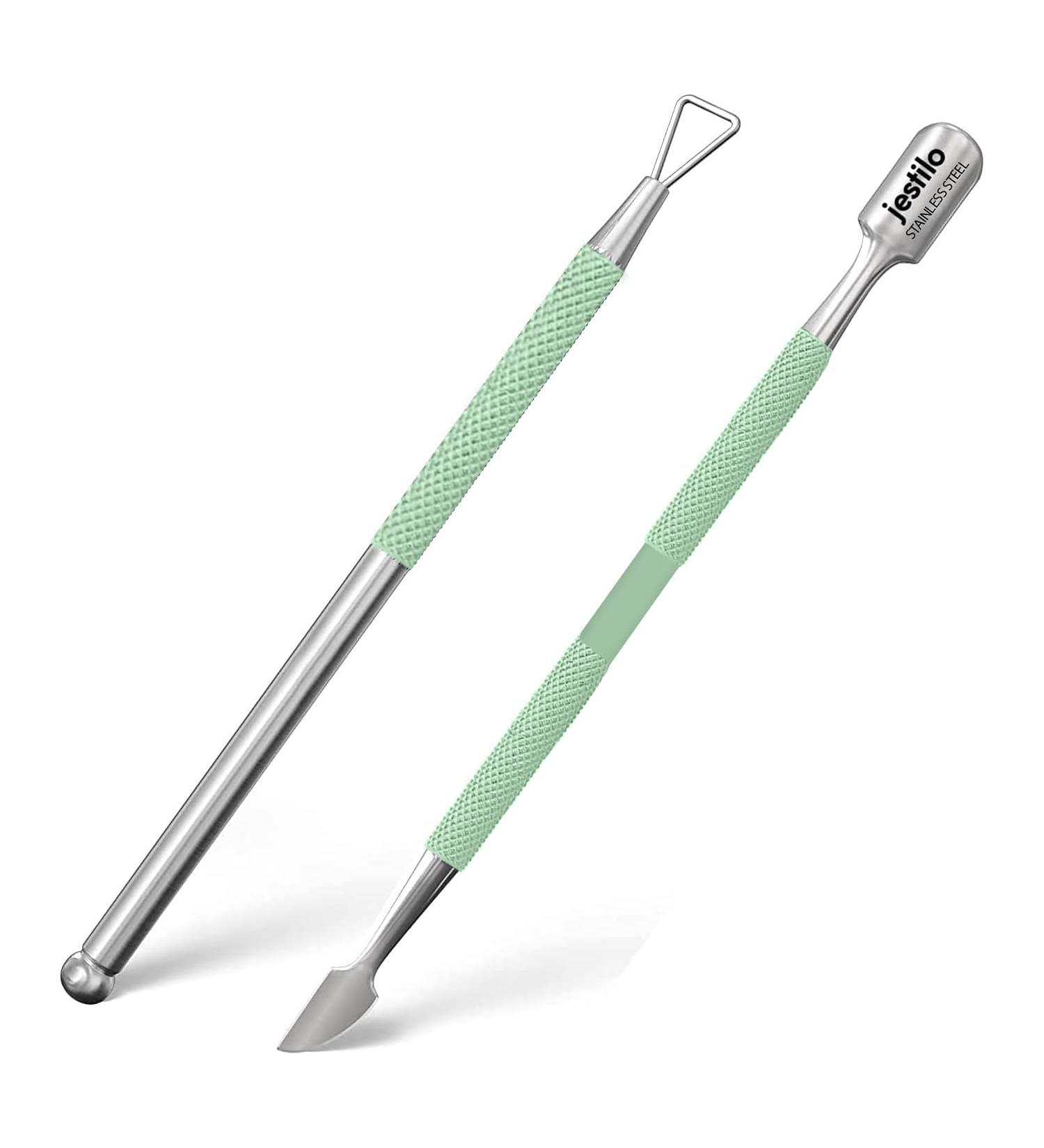 Jestilo Stainless Steel Cuticle Pusher and UV Gel Nail Polish Remover Pack of 2 Cuticle Remover & Trimmer | Nail Art Tools Scraper and Cleaner (Green) - Buy Online on GoSupps.com