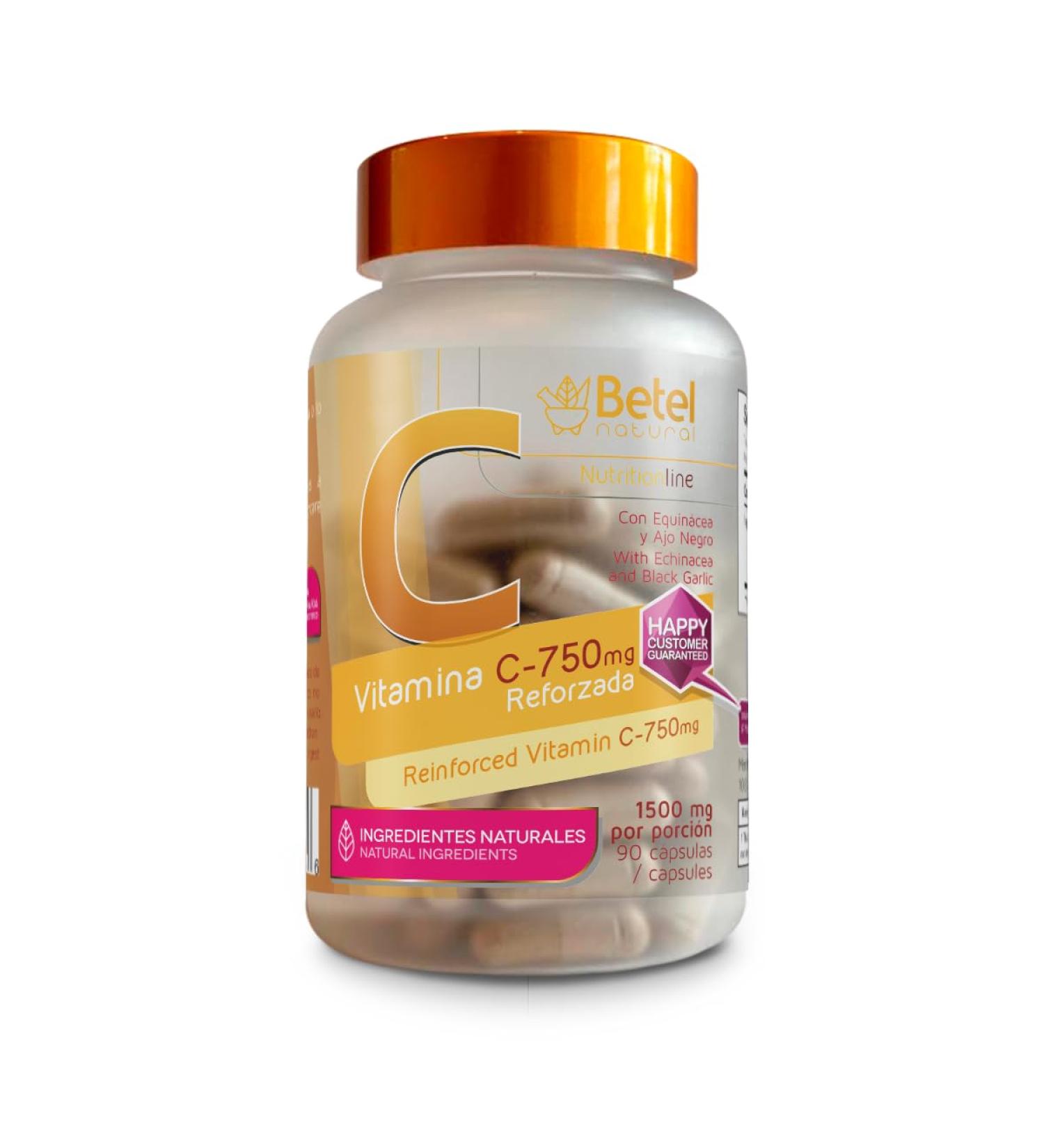 Betel Natural Premium Vitamin C 900 mg Plus Echinacea & Black Garlic Healthy Defense - 90 Capsules