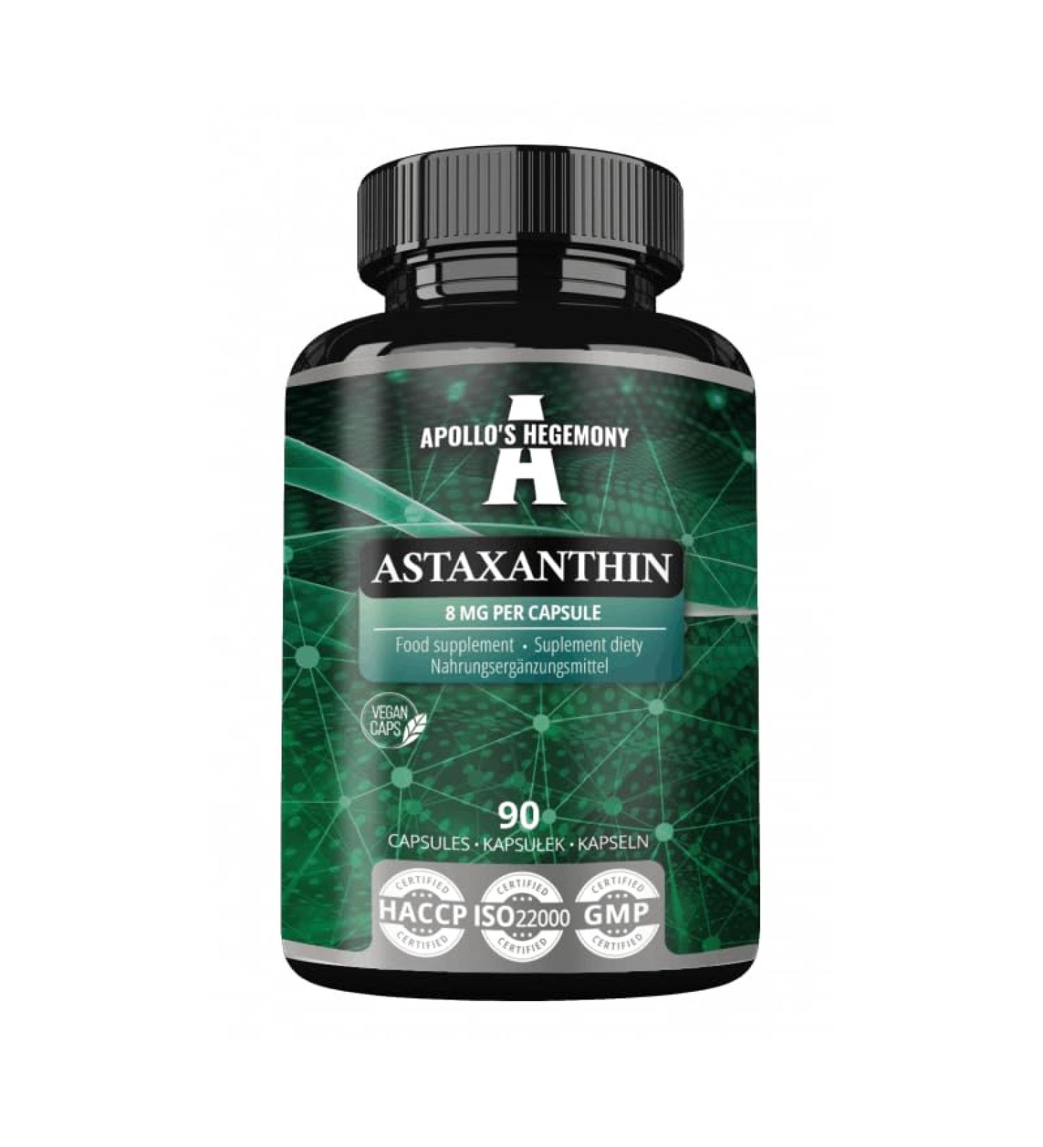 Astaxanthin 8 mg from the microalge haematococcus pluvialis - 90 vegan capsules - 3 months stock - strong antioxidant - by Apollo's hegemony