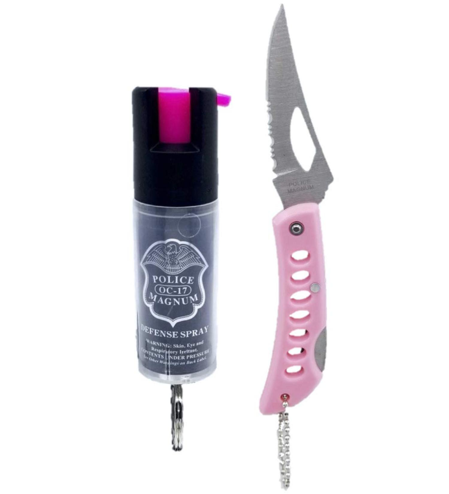 Police Magnum Mini Pepper Spray Self Defense Safety Tool with Keyring Holder - Made in USA - 1/2oz Pink Pocket Knife Solution - Buy Online on GoSupps.com
