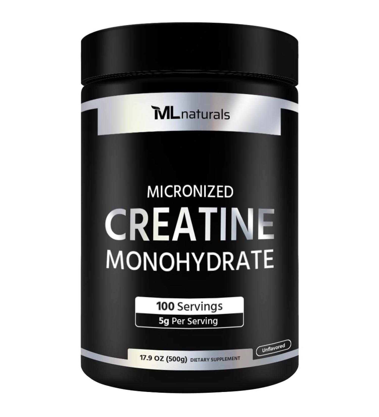 ML Naturals Micronized Creatine Monohydrate 200 Mesh Powder 500g (17.9oz) 100 Serving Pure & Unflavored Vegan Gluten Free Non-GMO Third-Party Lab Tested 500g (Pack of 1) - Buy Online on GoSupps.com