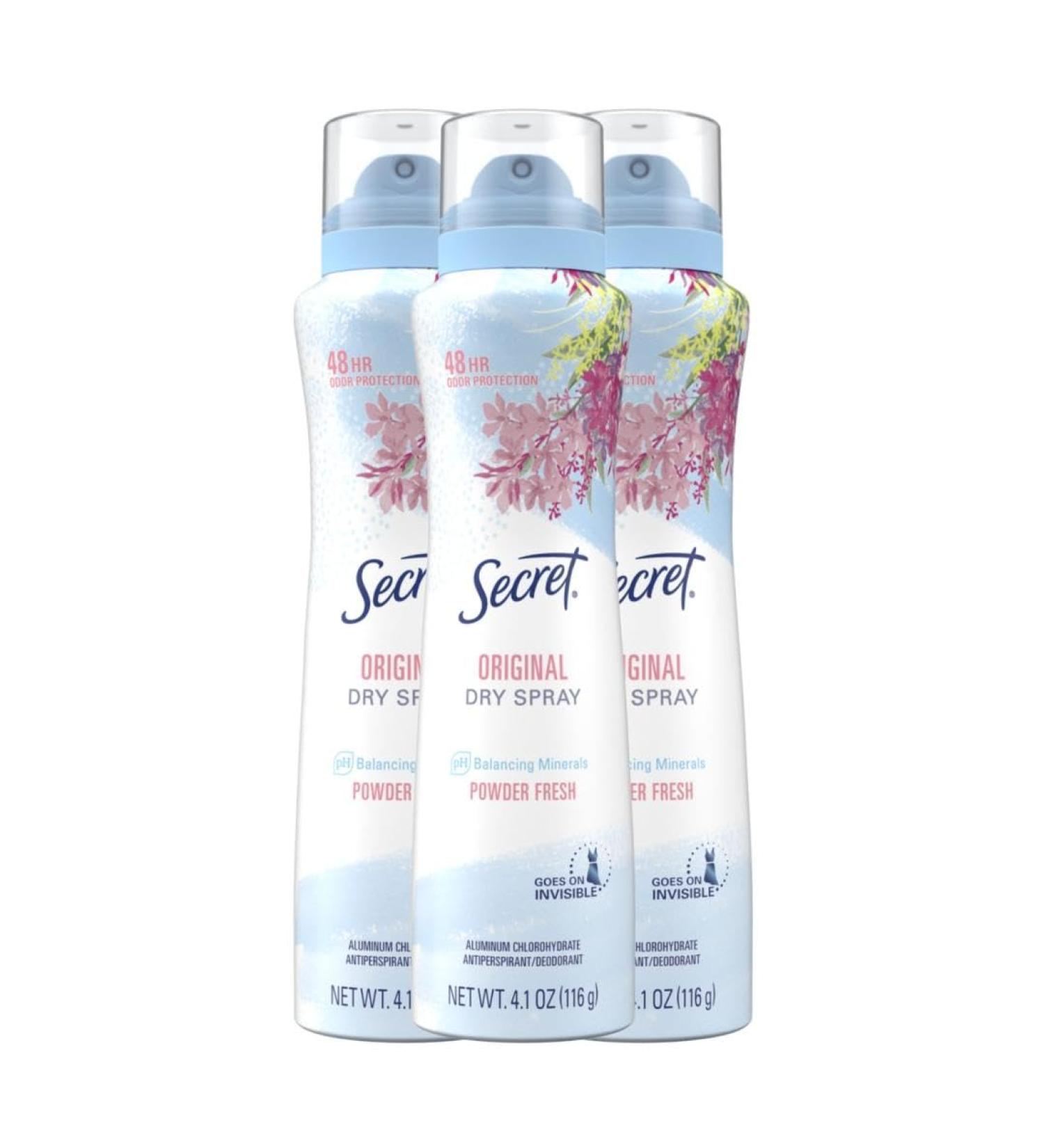 Secret Dry Spray Antiperspirant Deodorant for Women 48hr Weightless Sweat & Odor Protection Gentle on Skin Powder Fresh Scent 4.1 oz (Pack of 3) Powder Fresh 4.1 Ounce (Pack of 3) - Buy Online on GoSupps.com