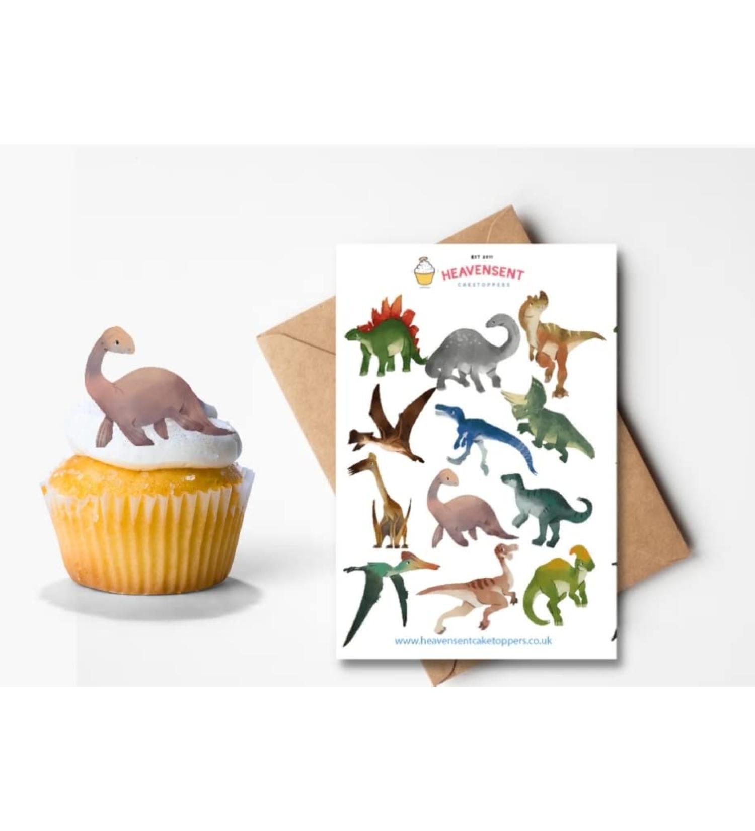 24x Pre-cut Dinosaur Watercolour 5cm Edible Wafer Card Standing Cupcake Toppers Birthday Party Cake Decorations