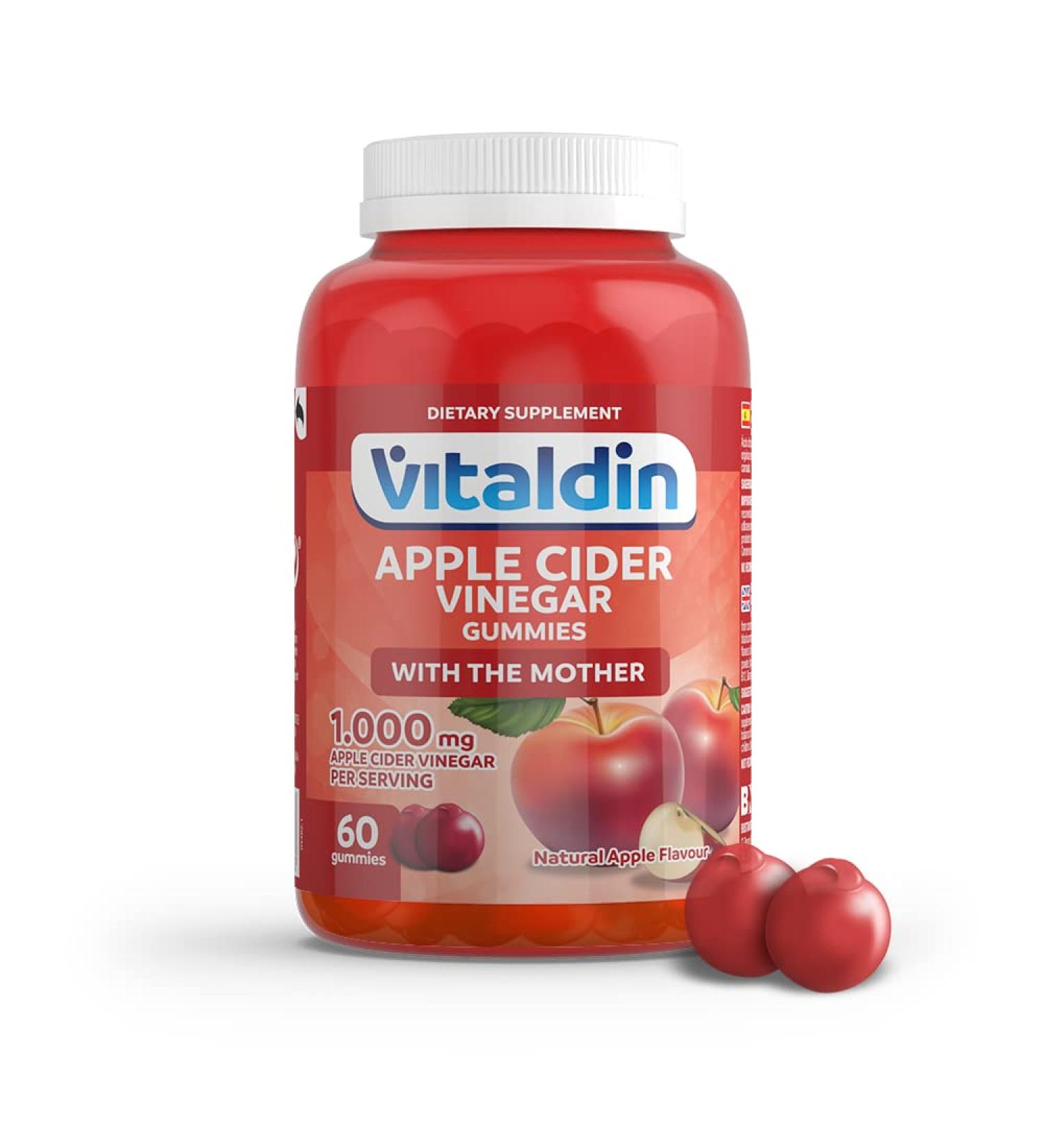 VITALDIN Apple Cider Vinegar Gummies 1000mg | 60 Chewable Gummies (1 Month Supply) - ACV Gummy with The Mother, Vitamin B12, Folic Acid - Superfood Detox - Vegan & Gluten Free - Buy Online on GoSupps.com