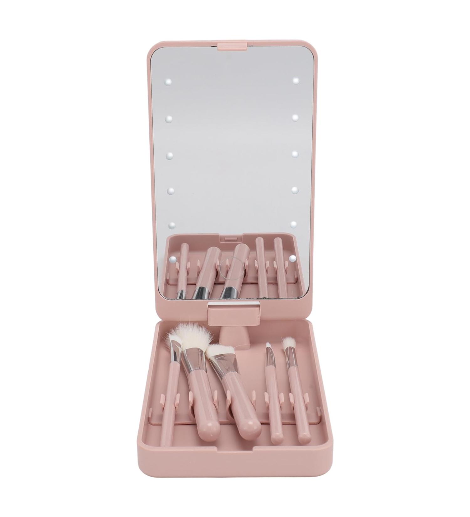 Travel Makeup Brush Set with LED Mirror - Multifunctional Cosmetic Brushes Kit for Home & Travel - Buy Online on GoSupps.com