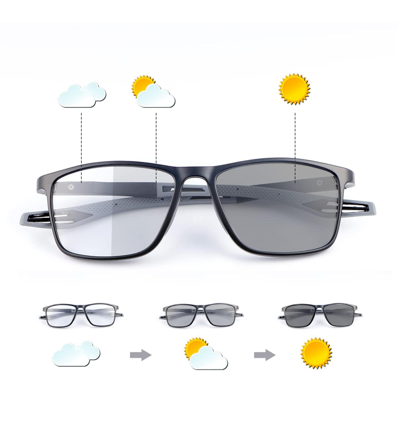 Miryea Photochrome Progressive Multifocal Reading Sunglasses | 2.5x Transition Sun Readers with Spring Brackets | Black | International Shipping Available - Buy Online on GoSupps.com