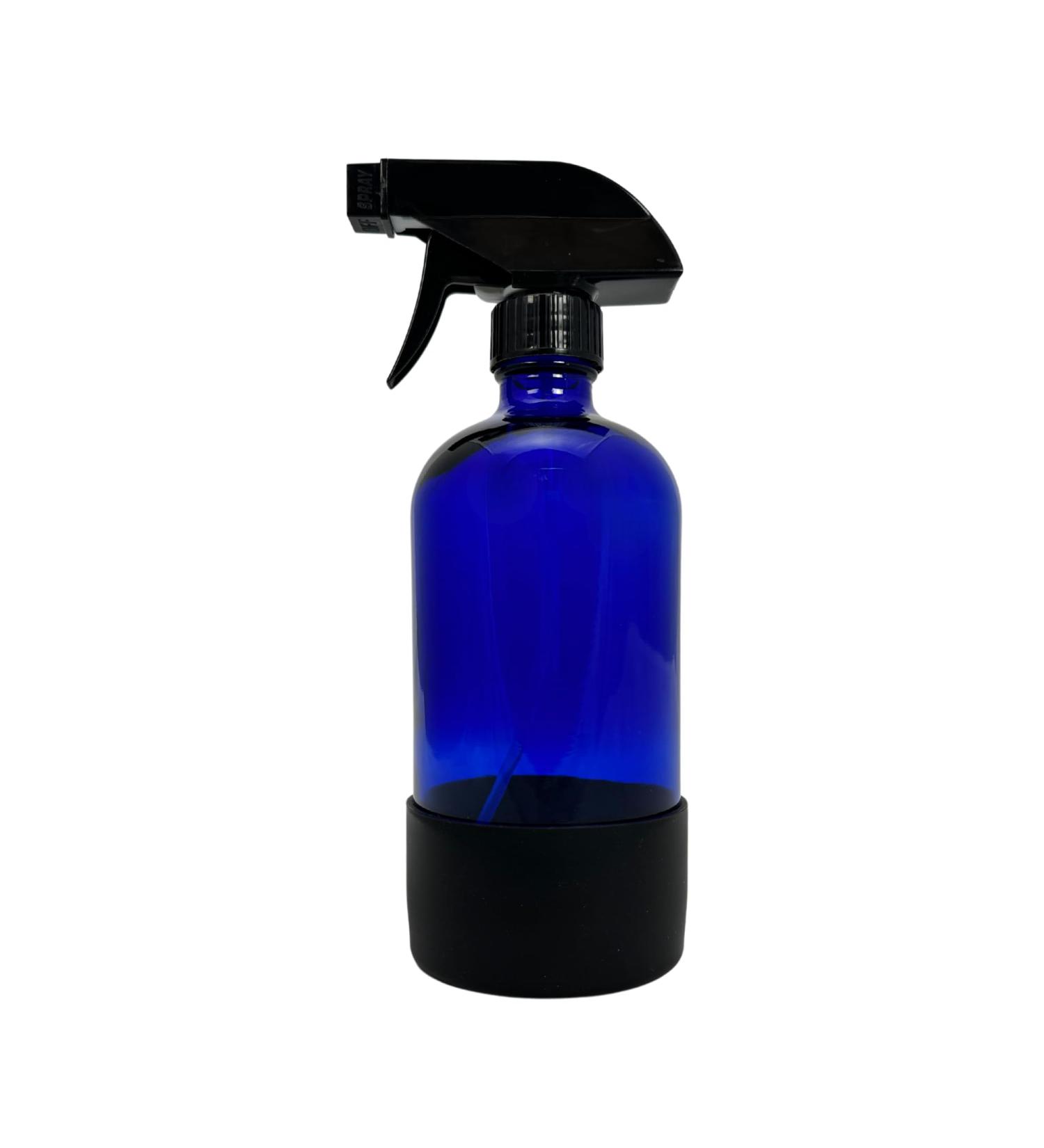 Refillable 16 oz Glass Bottle with Black Sprayer Silicone Sleeve 3 Colors (Cobalt Blue) - Buy Online on GoSupps.com