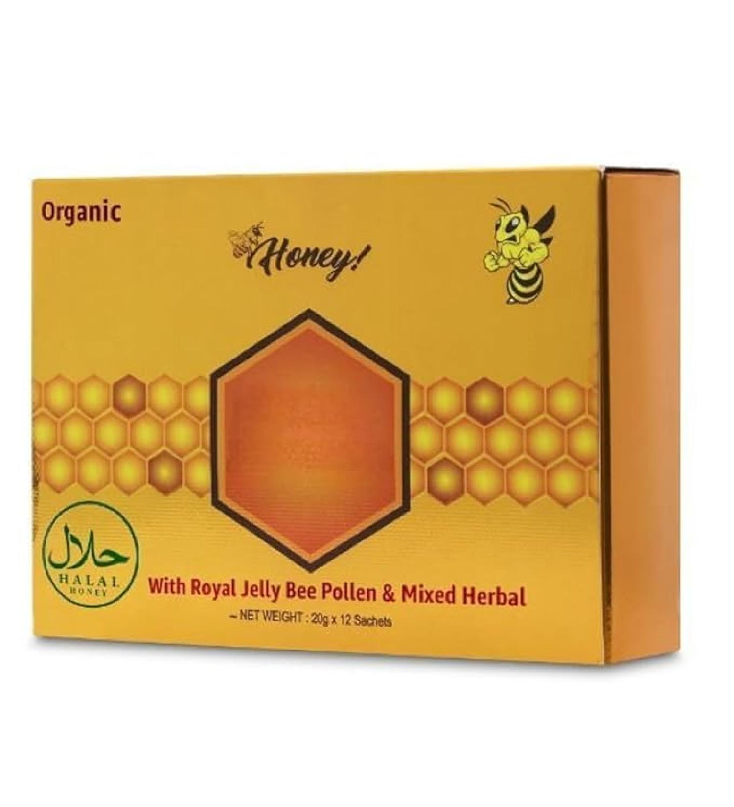 Large 24 Pack Natural Honey Infused with Natural Jelly - Local Bee Pollen from Ginseng Blossoms & Herbs, Power Plus Omega. Full Box of 20G Honey Sachets - Buy Online on GoSupps.com