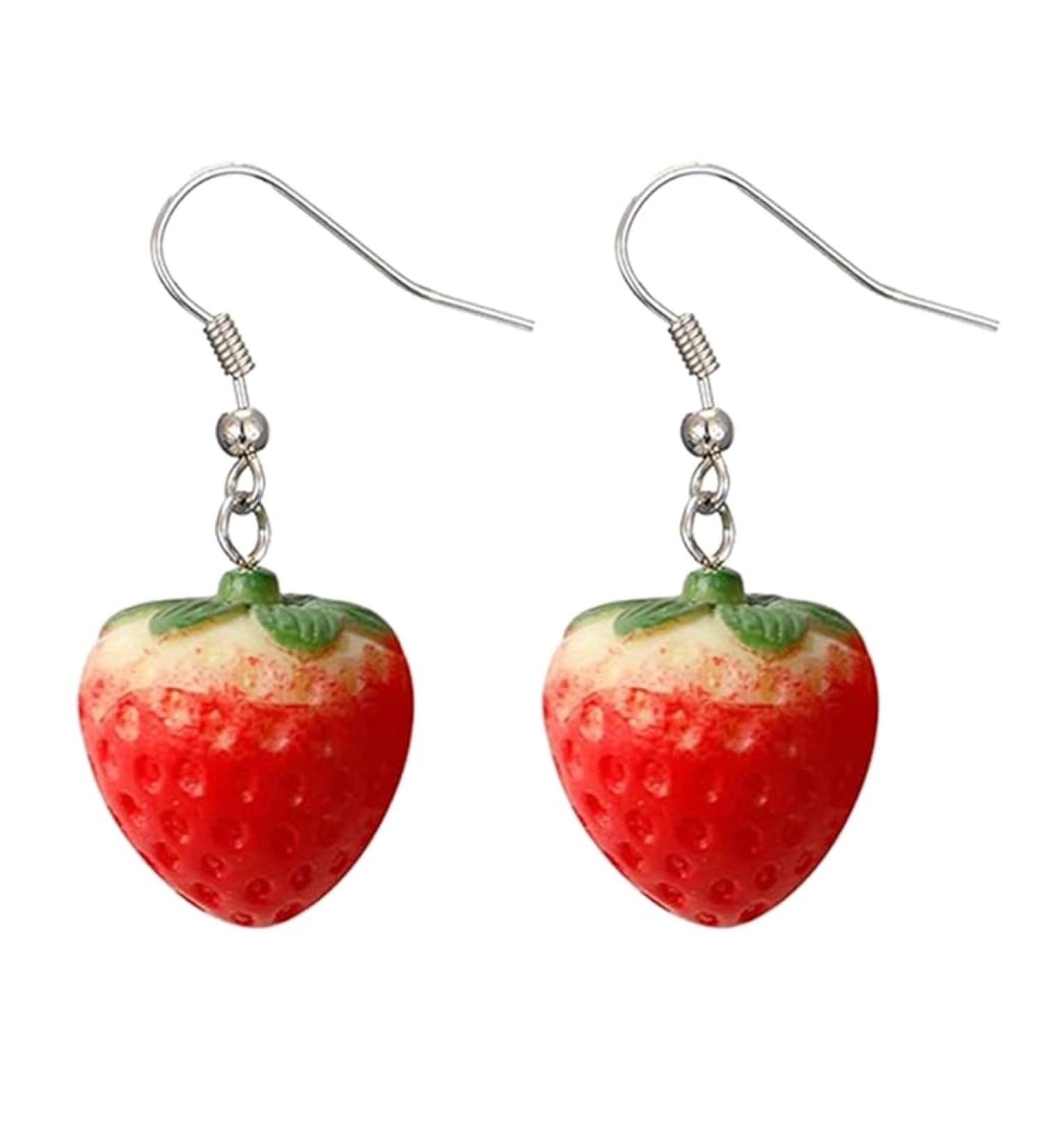 Delicate Resin Strawberry Earrings Simulation Fruit Earwears for Any Occasion 1 - Buy Online on GoSupps.com