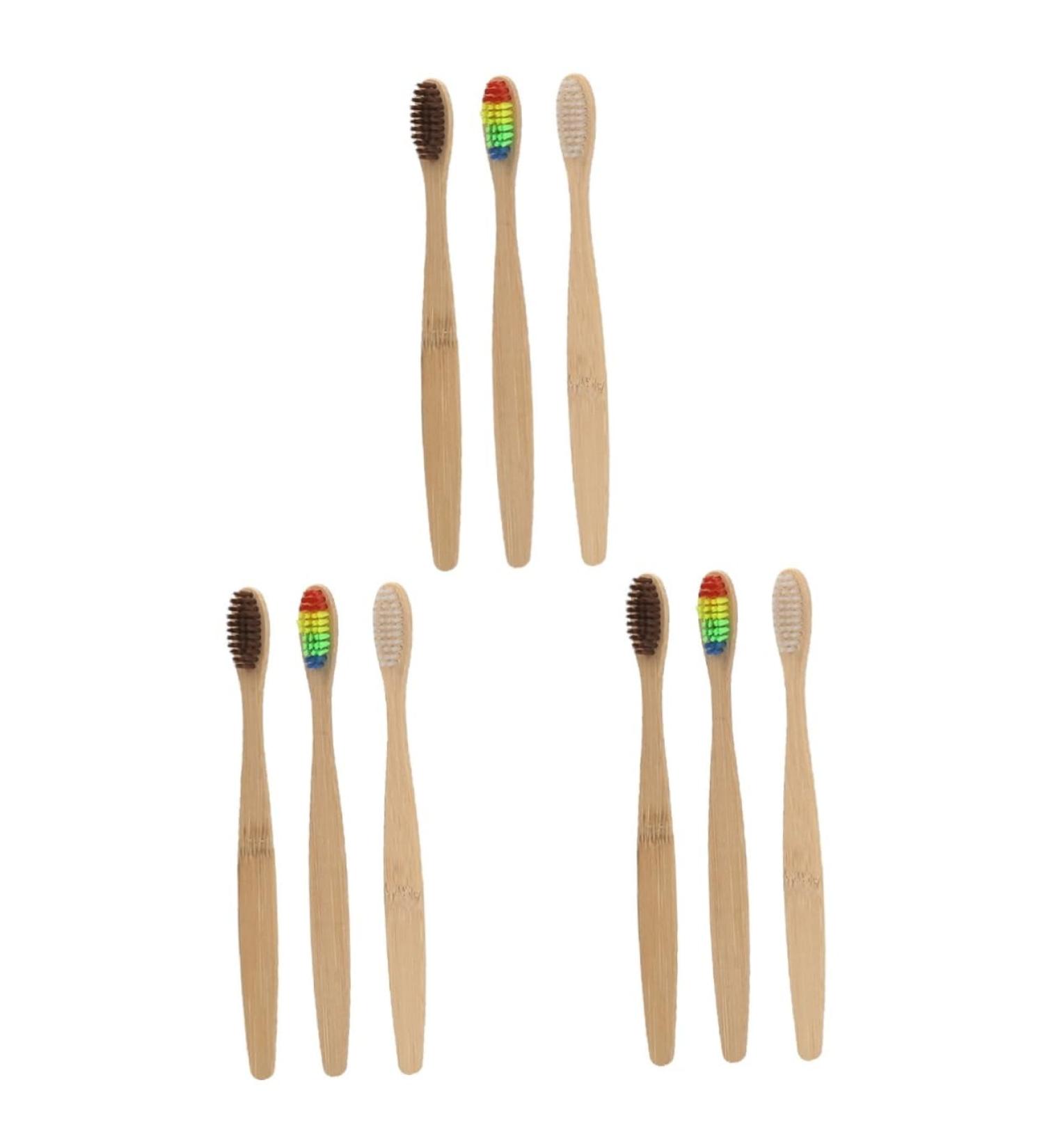 FRCOLOR 9 Pcs Sustainable Soft Bristle Toothbrush Set | Eco-Friendly Bamboo Travel Toothbrush & Kraft Box - Buy Online on GoSupps.com