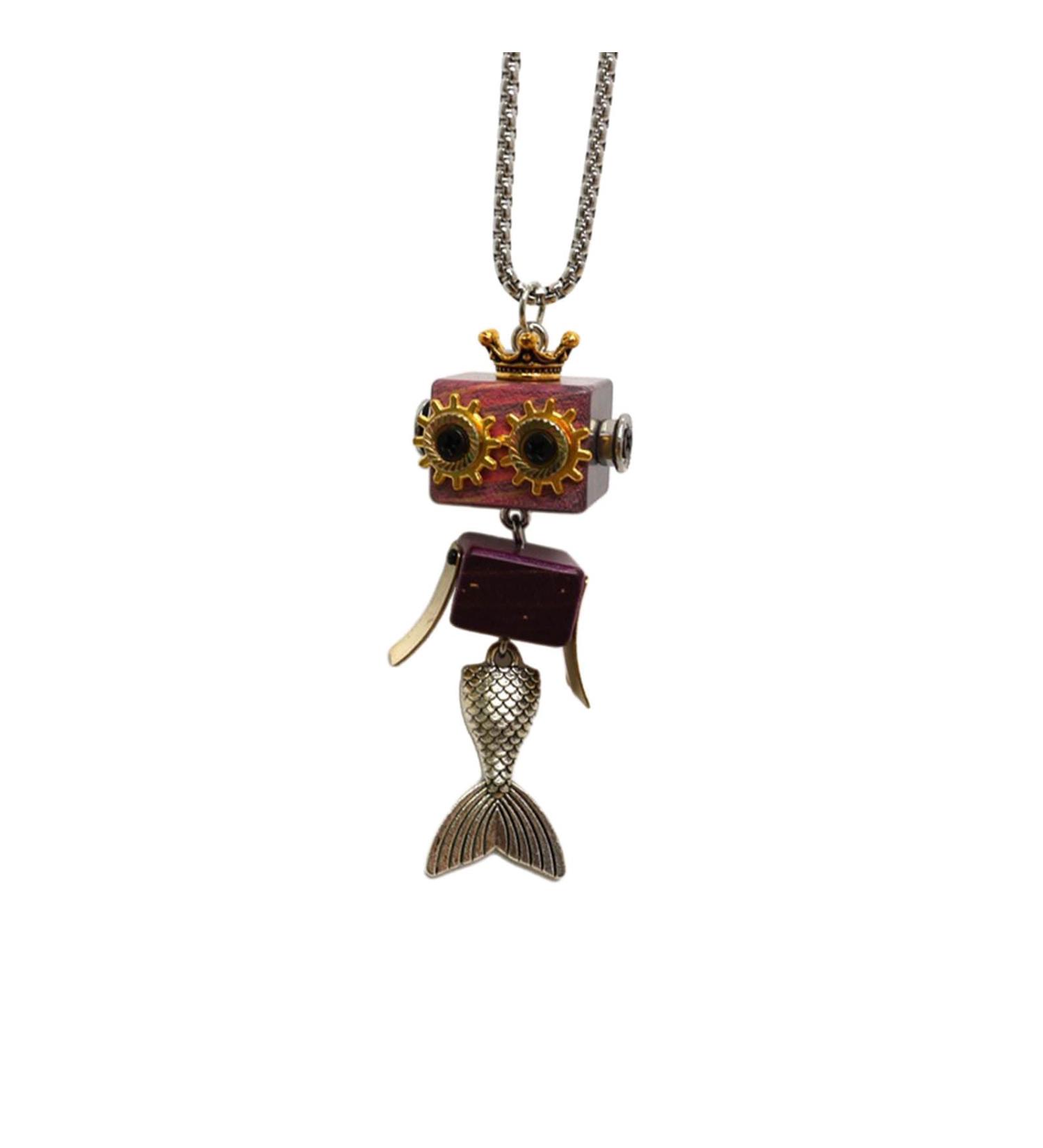 Shop Oralgos Wooden Block Robot Necklace | Stylish Adjustable Choker | Unisex Punk Keybone Chain FN1045 - Buy Online on GoSupps.com
