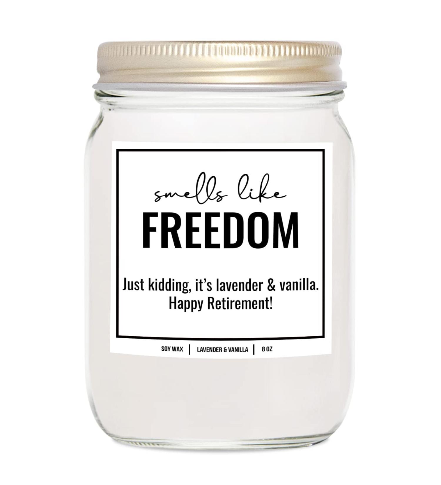YouNique Designs Happy Retirement Candle for Women - 8 Oz All Natural Soy Aromatherapy | Humorous Gift for Coworkers - Lavender & Vanilla Scent - Buy Online on GoSupps.com