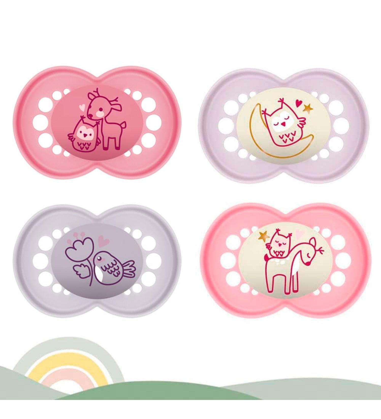 MAM Day & Night Skin Soft Silicone Pacifier Set (6-16 Months) - 4 Pacifiers + 2 Sterilized Transport Boxes - International Shipping Available - Buy Online on GoSupps.com