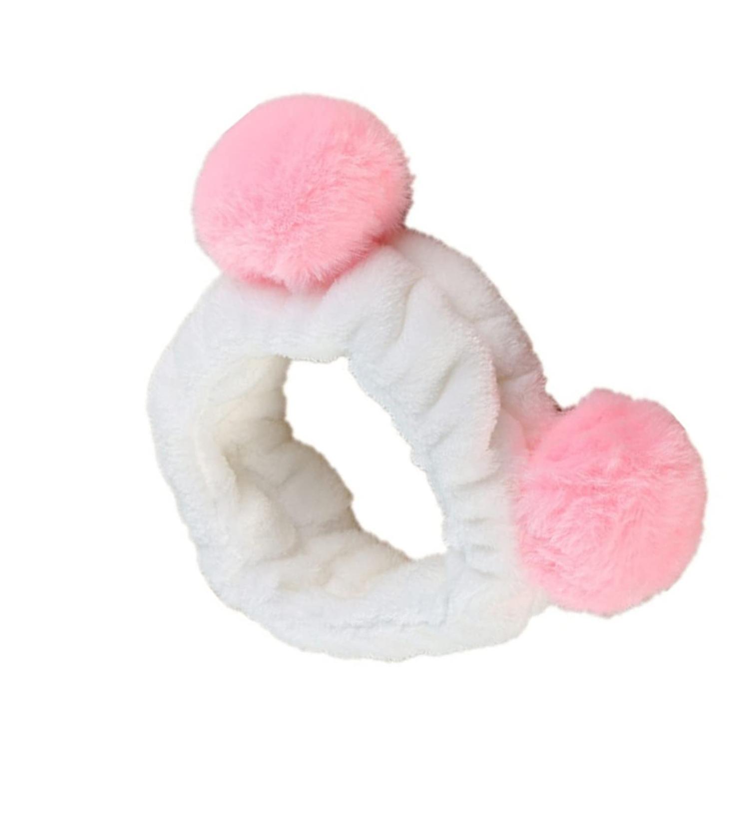 Plush Headband Fluffy Makeup Headband Pink Pompom Coral Fleece Headband for Women Girls Washing Face Shower Sports Beauty Skincare - Buy Online on GoSupps.com