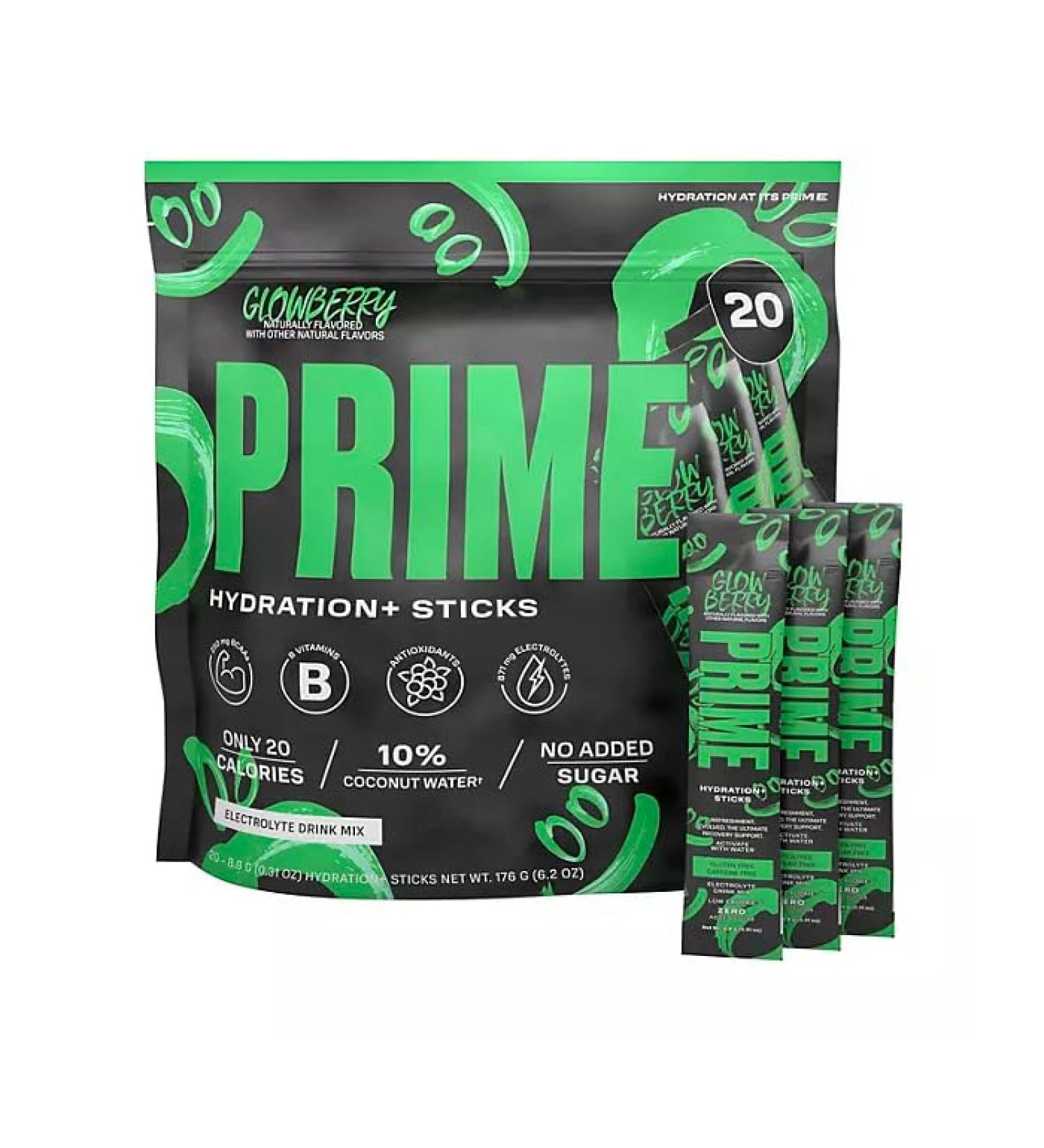 Prime Hydration Glowberry Powder Sticks (20 Pack - 20 Sticks - 8.8g per Stick) - Buy Online on GoSupps.com