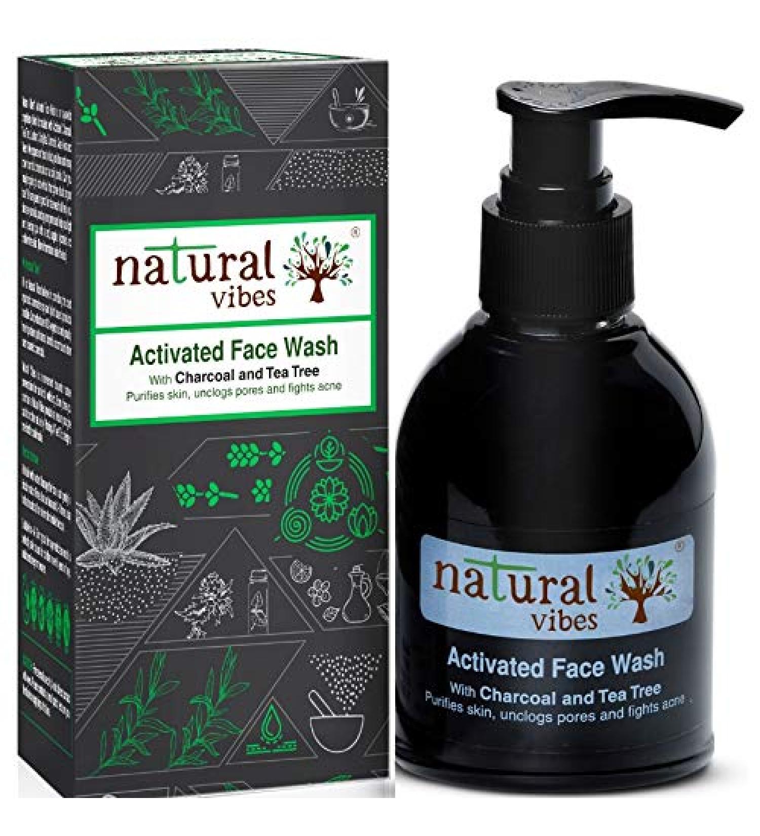 Natural Vibes Ayurvedic Activated Charcoal & Tea Tree Face Wash 150ml - Deep Cleanse & Refresh Your Skin | Buy Online Worldwide - Buy Online on GoSupps.com