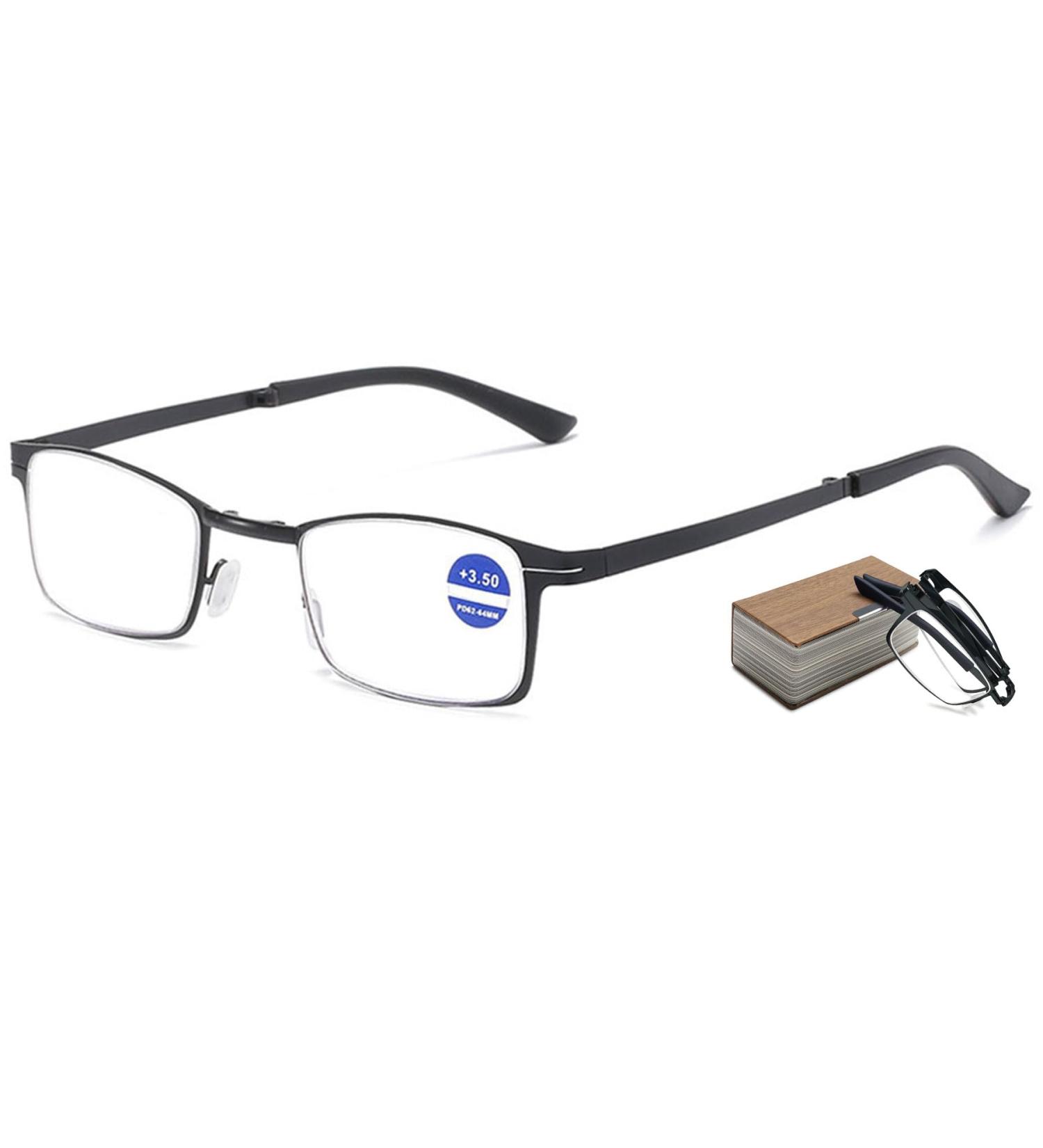 Lanomi Vintage Foldable Reading Glasses - UV400 Blue Light Filter Rectangular Computer Glasses with Case Black 1.0x - Buy Online on GoSupps.com