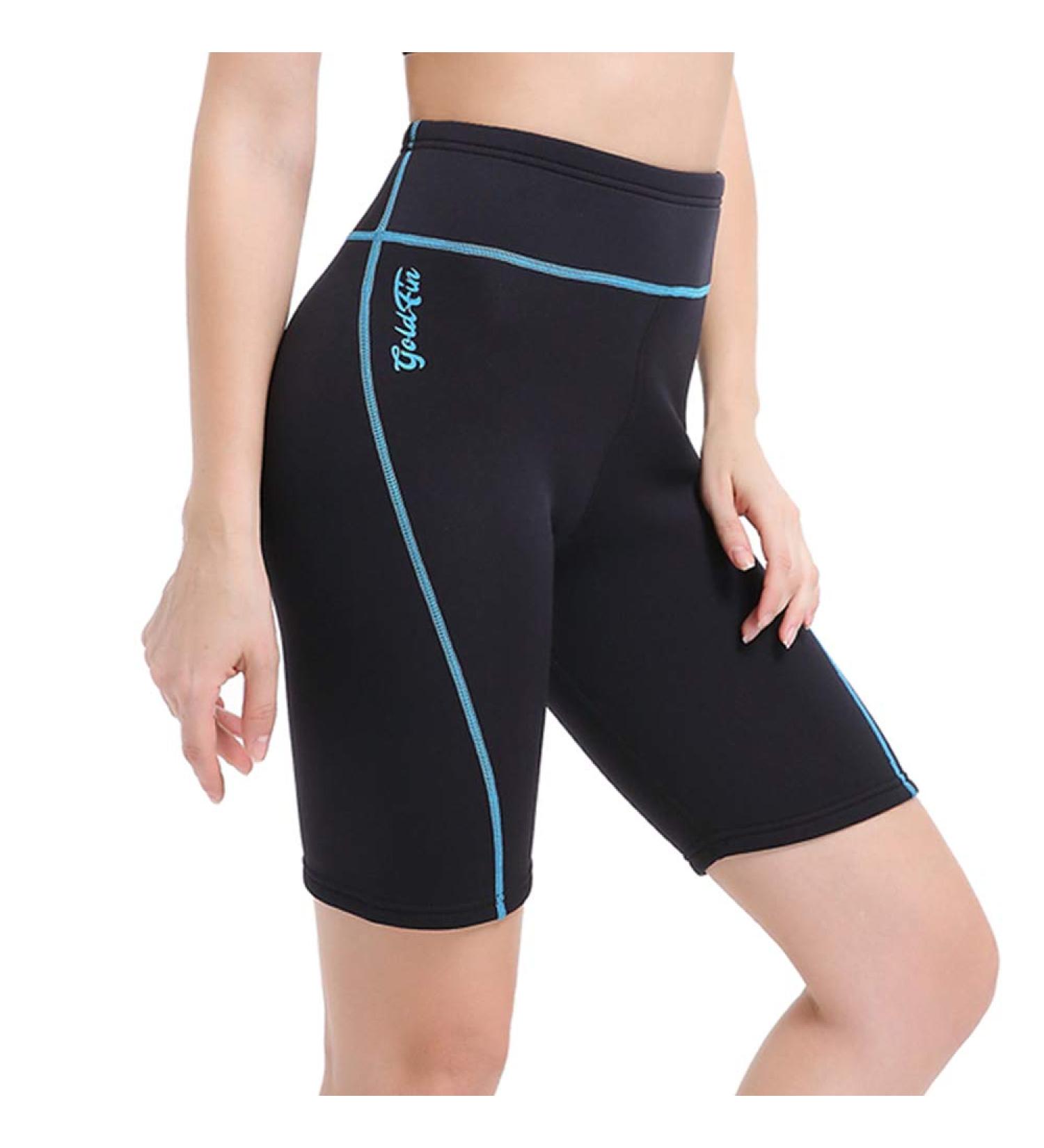 GoldFin Women Neoprene 2mm Wetsuit Shorts - Blue Stripe, 3X-Large | Ideal for Water Aerobics, Surfing, Diving, Swimming, Boating - Buy Online on GoSupps.com